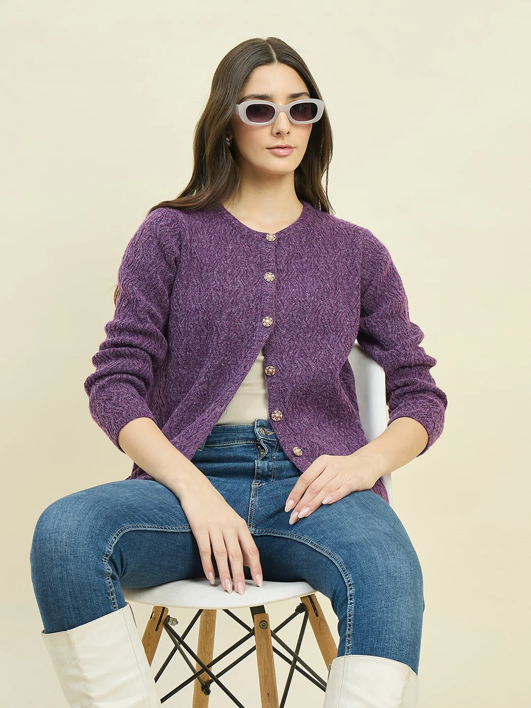 Madame Purple Cardigan with Buttons - Image 2
