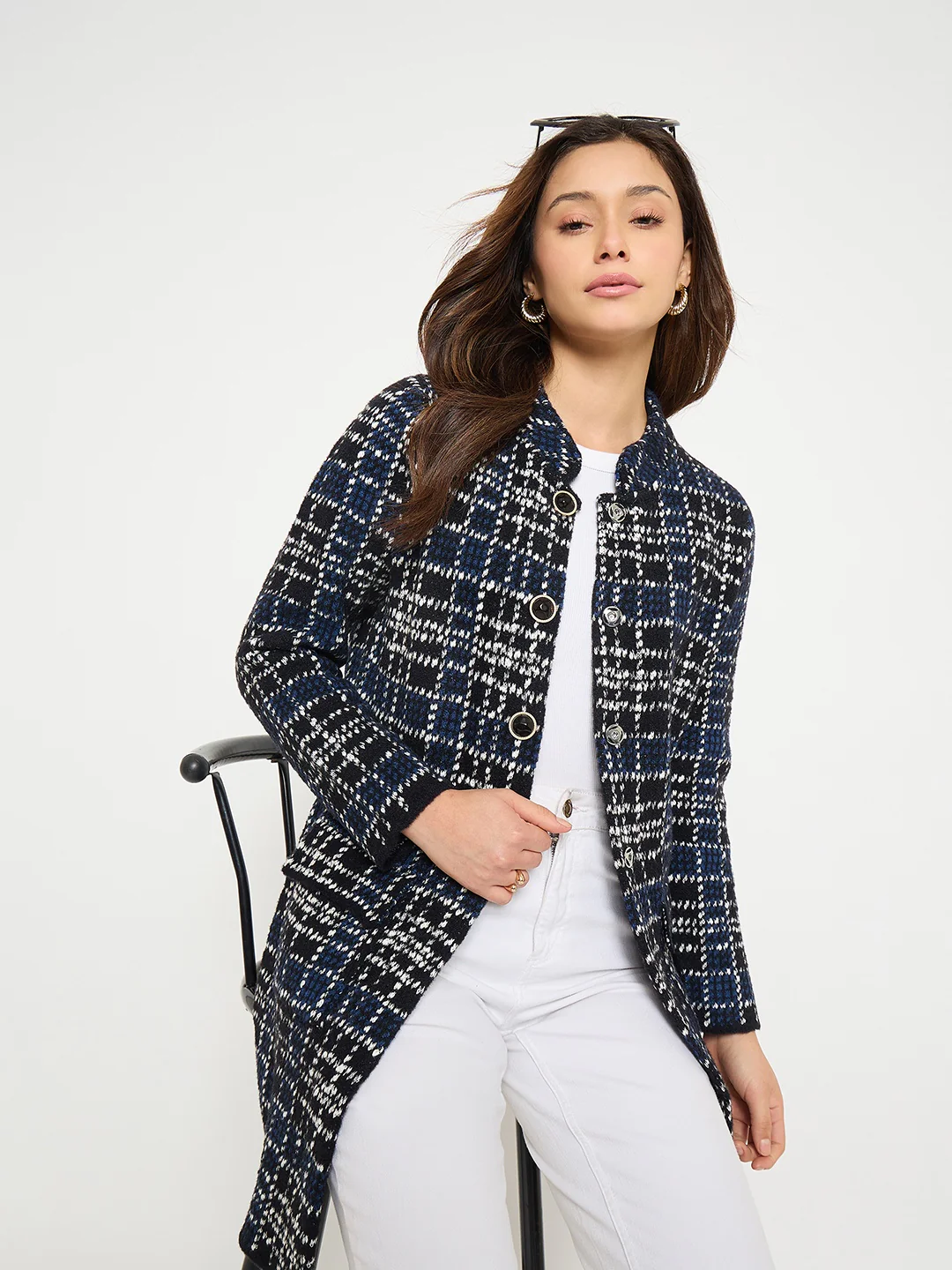 Madame Checkered Long Cardigan - Image 2