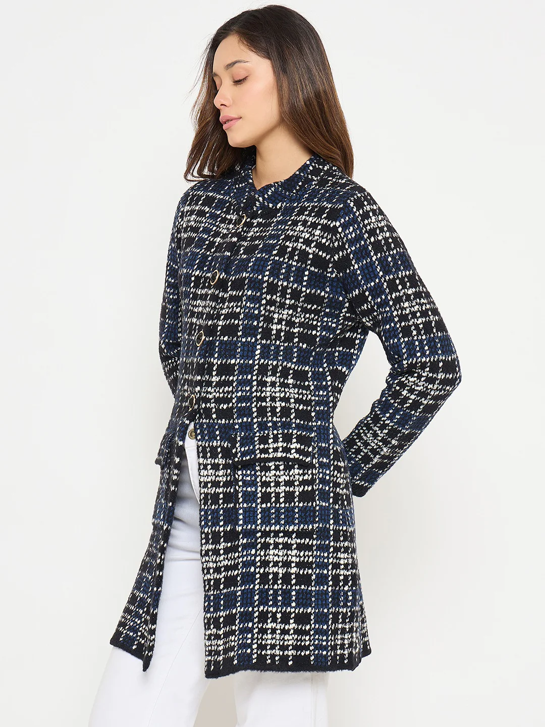Madame Checkered Long Cardigan - Image 5