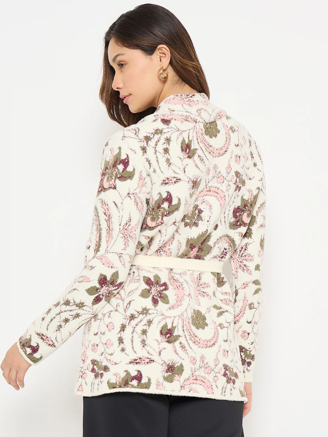 Madame Printed Beige Shrug with Belt - Image 6