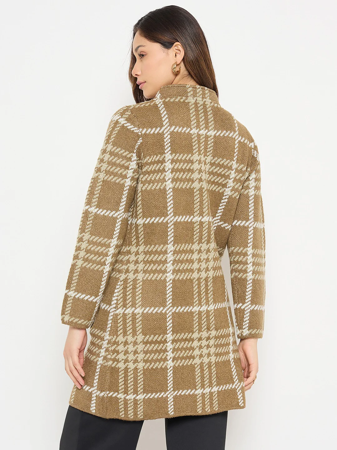 Madame Checkered Long Cardigan with Buttons - Image 6