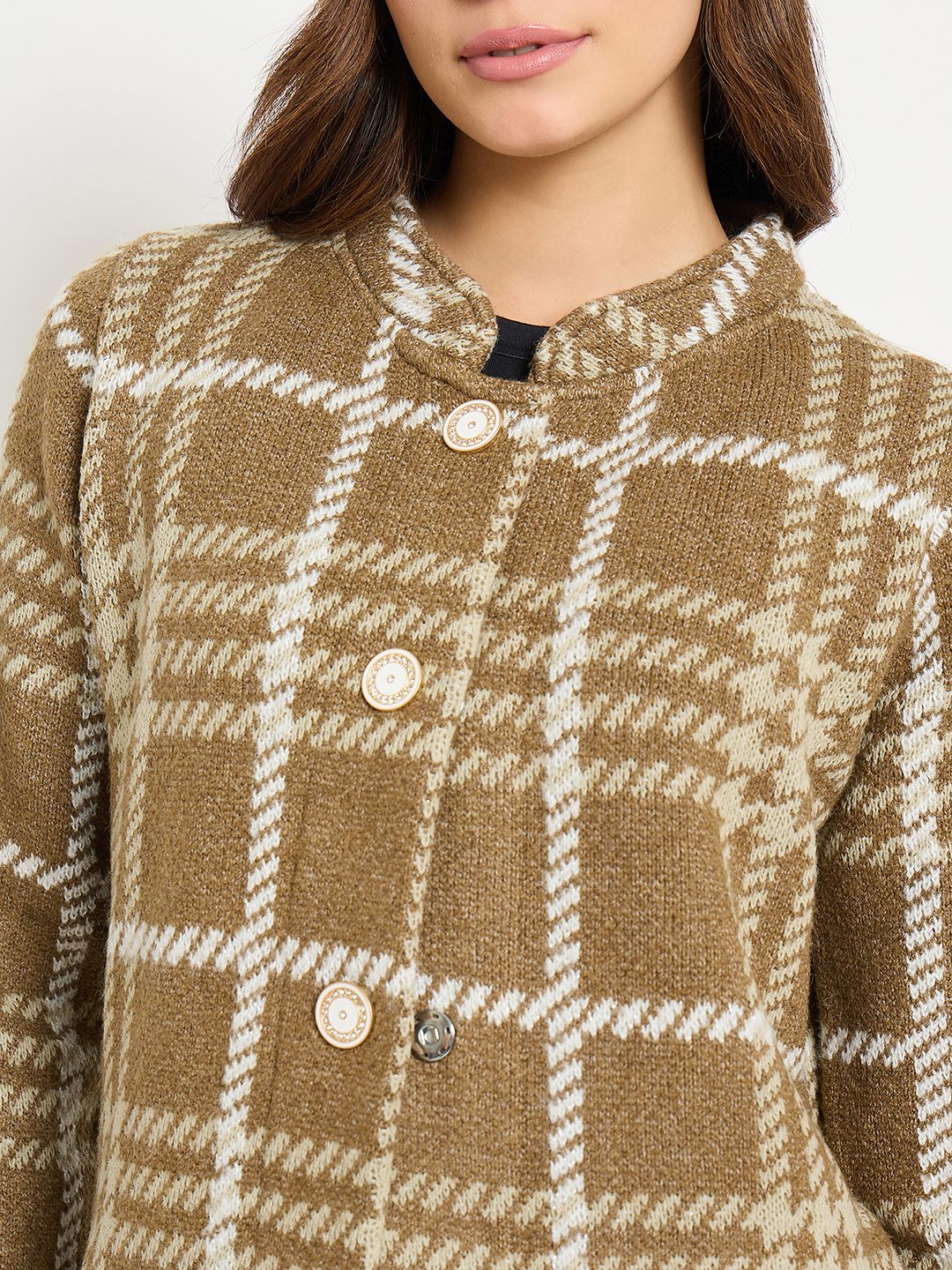 Madame Checkered Long Cardigan with Buttons - Image 7