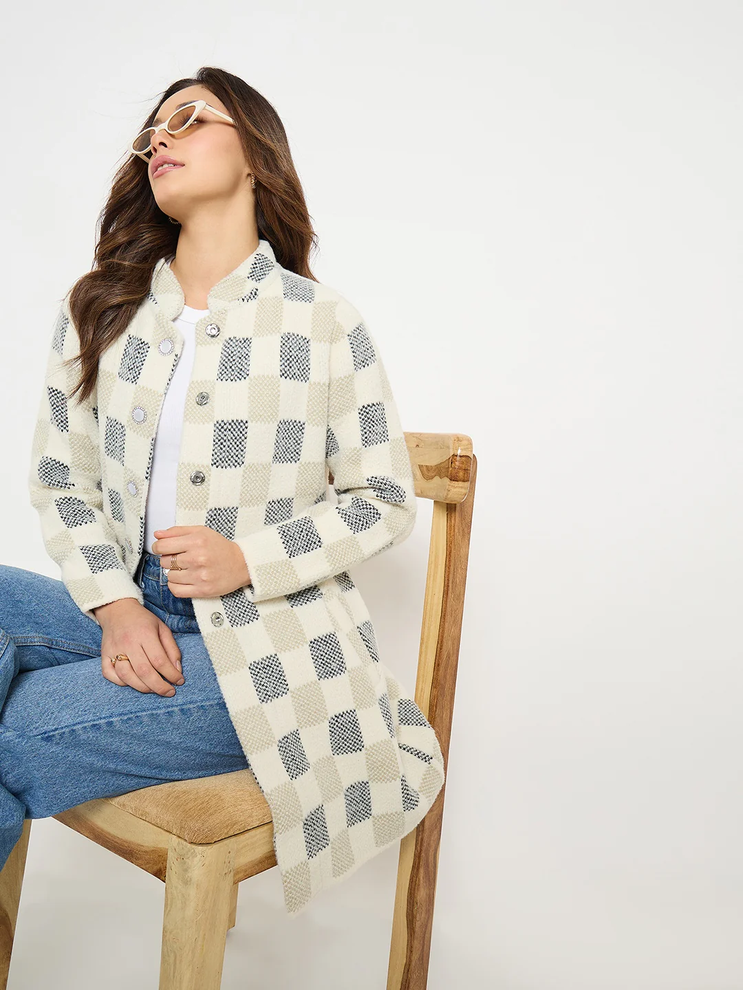 Madame Colorblock Mandarin Collar Long Cardigan - Image 2