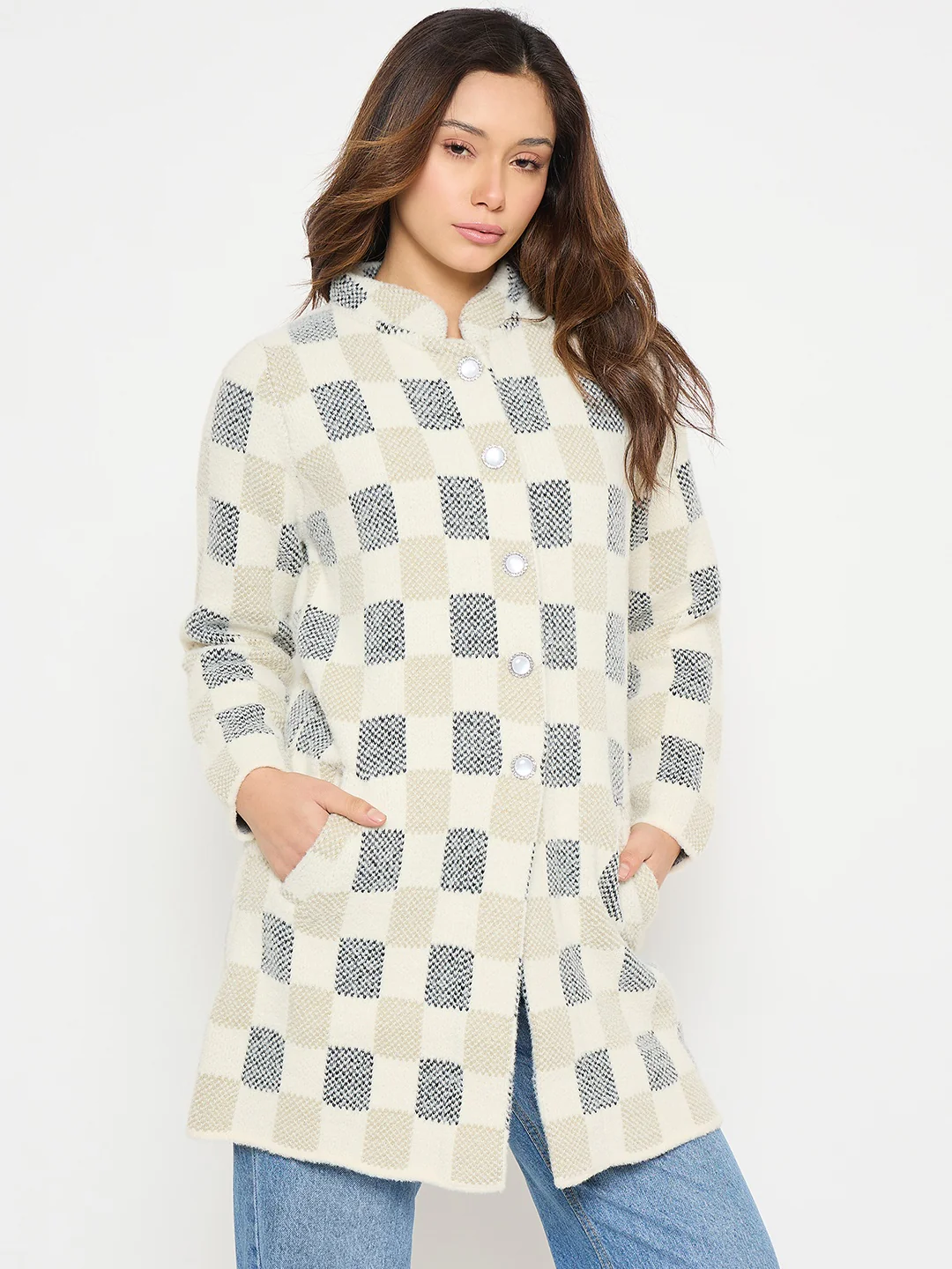 Madame Colorblock Mandarin Collar Long Cardigan - Image 5