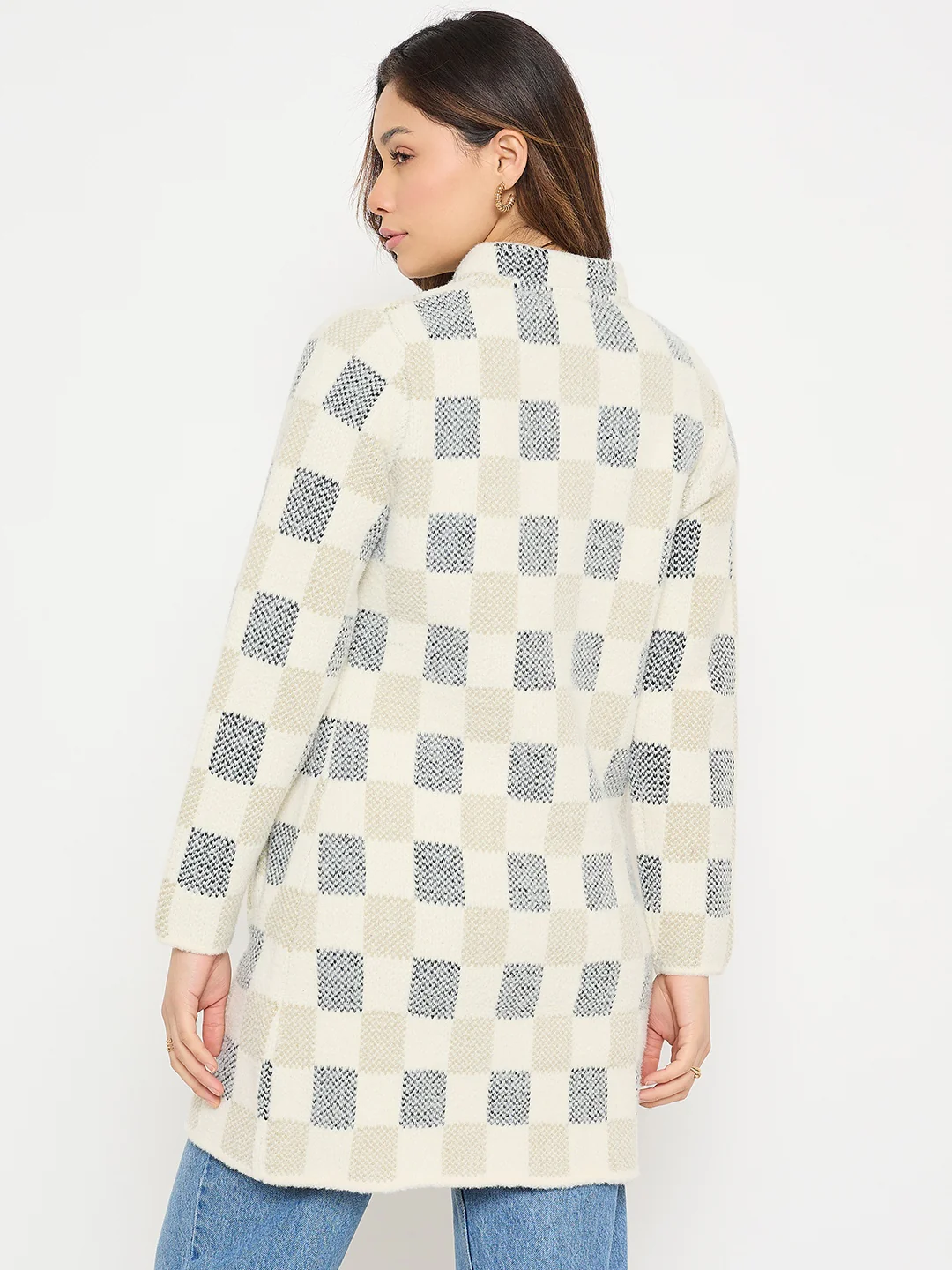 Madame Colorblock Mandarin Collar Long Cardigan - Image 6