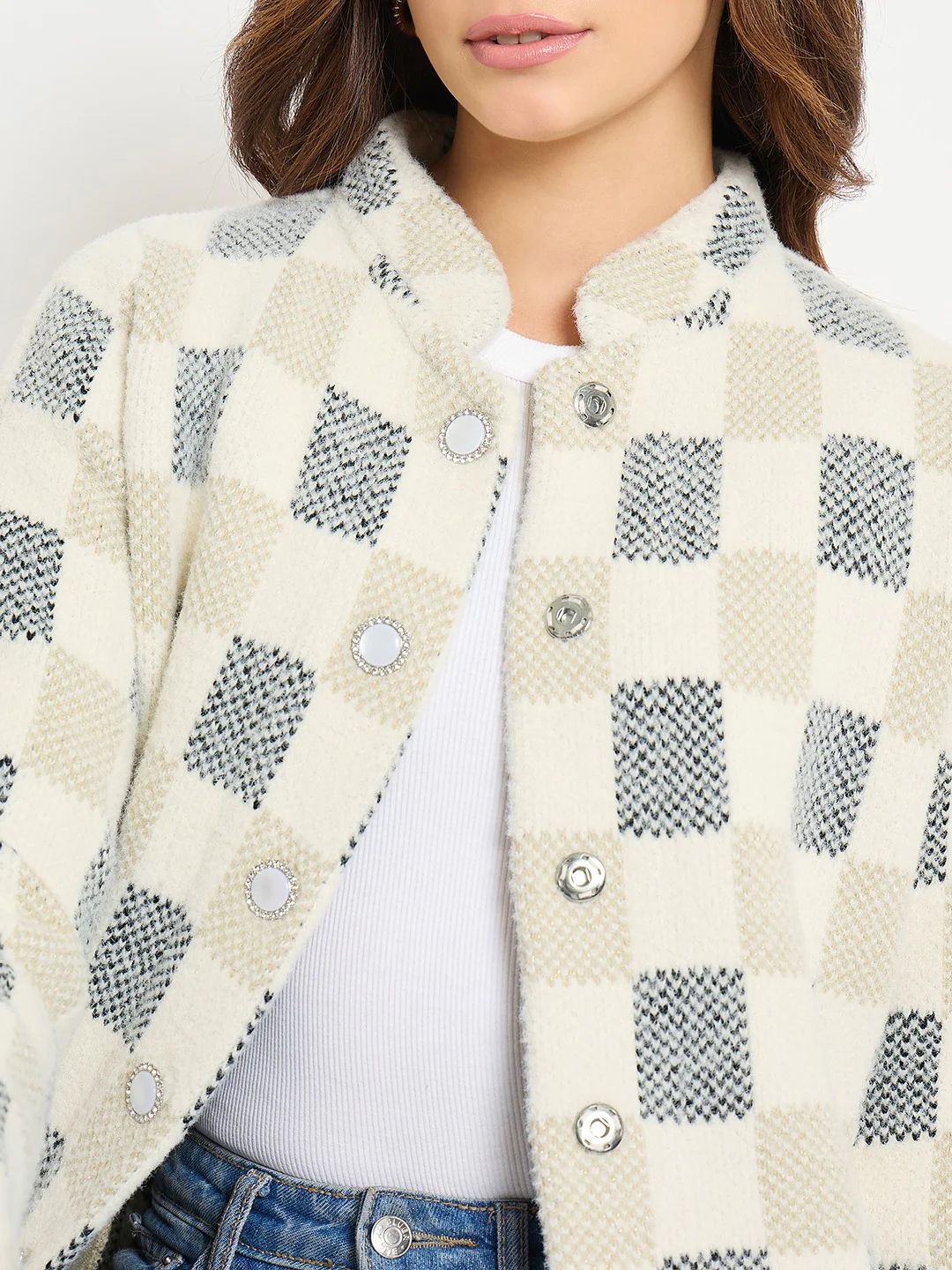 Madame Colorblock Mandarin Collar Long Cardigan - Image 7