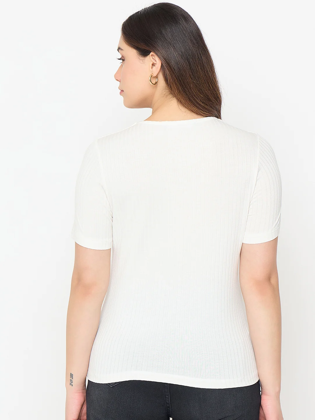 Madame White Rayon Blend Solid T-shirt - Image 6