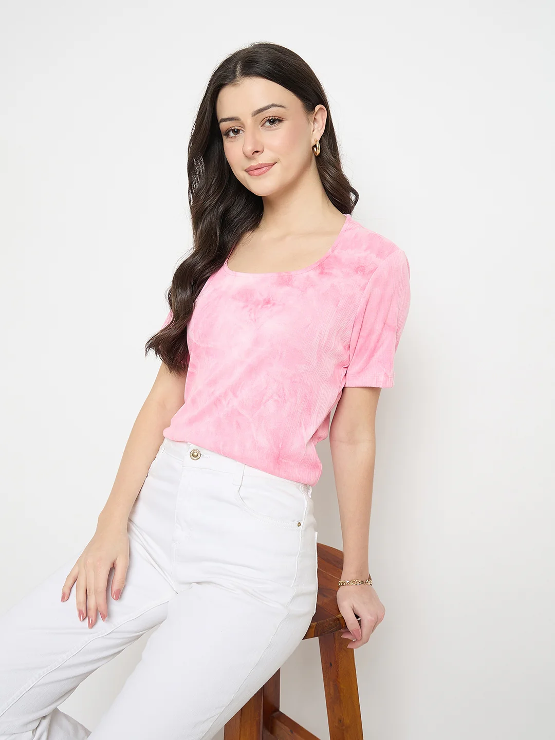 Madame Pink Tie Dye Round Neck T-Shirt - Image 2