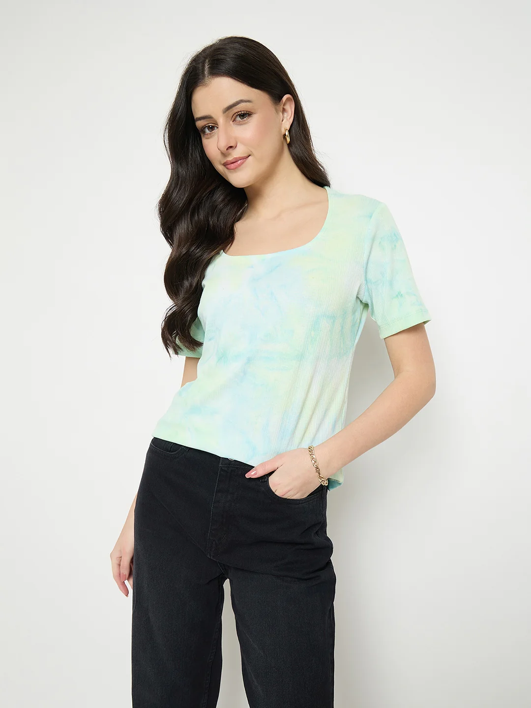Madame Sea Green Tie Dye Round Neck T-Shirt - Image 2