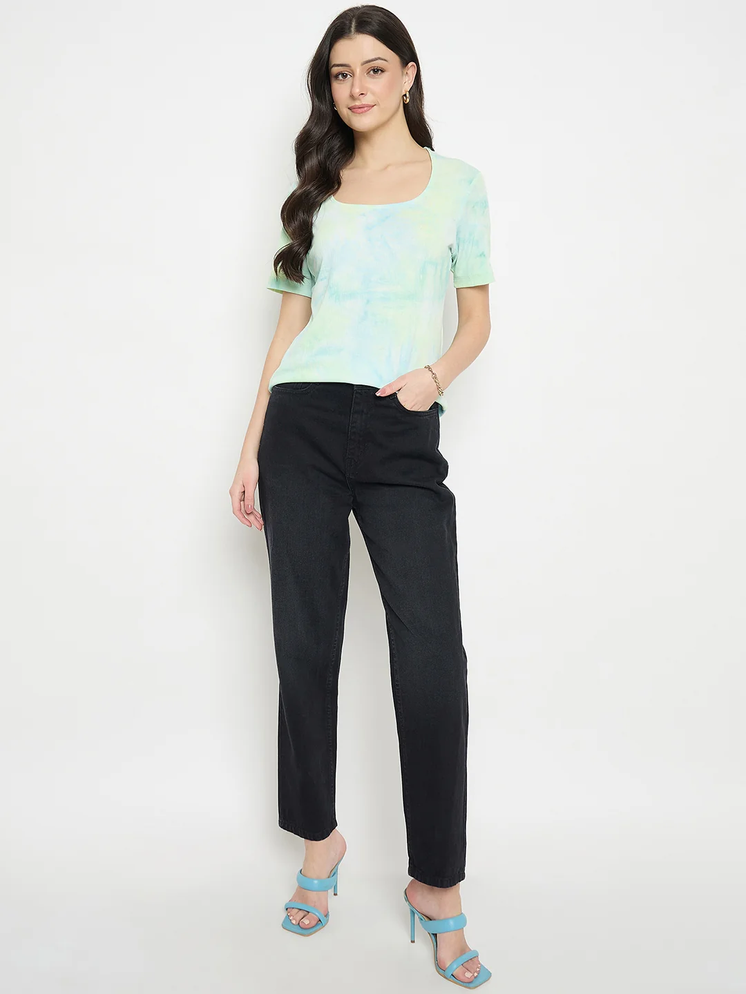 Madame Sea Green Tie Dye Round Neck T-Shirt - Image 3