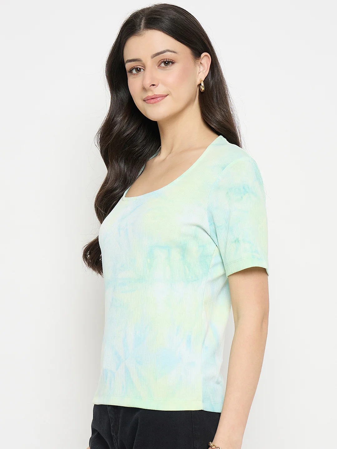 Madame Sea Green Tie Dye Round Neck T-Shirt - Image 5
