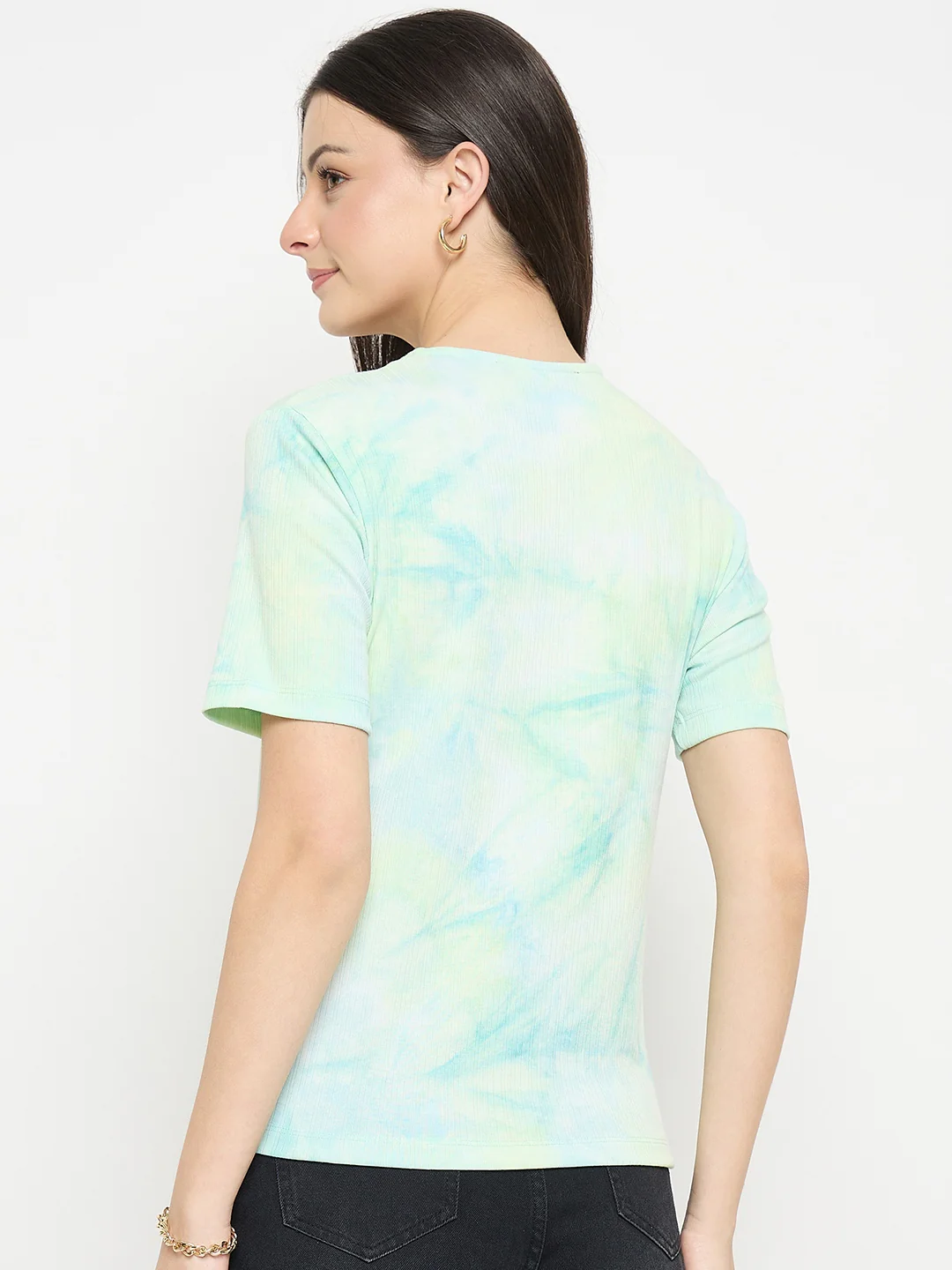 Madame Sea Green Tie Dye Round Neck T-Shirt - Image 6