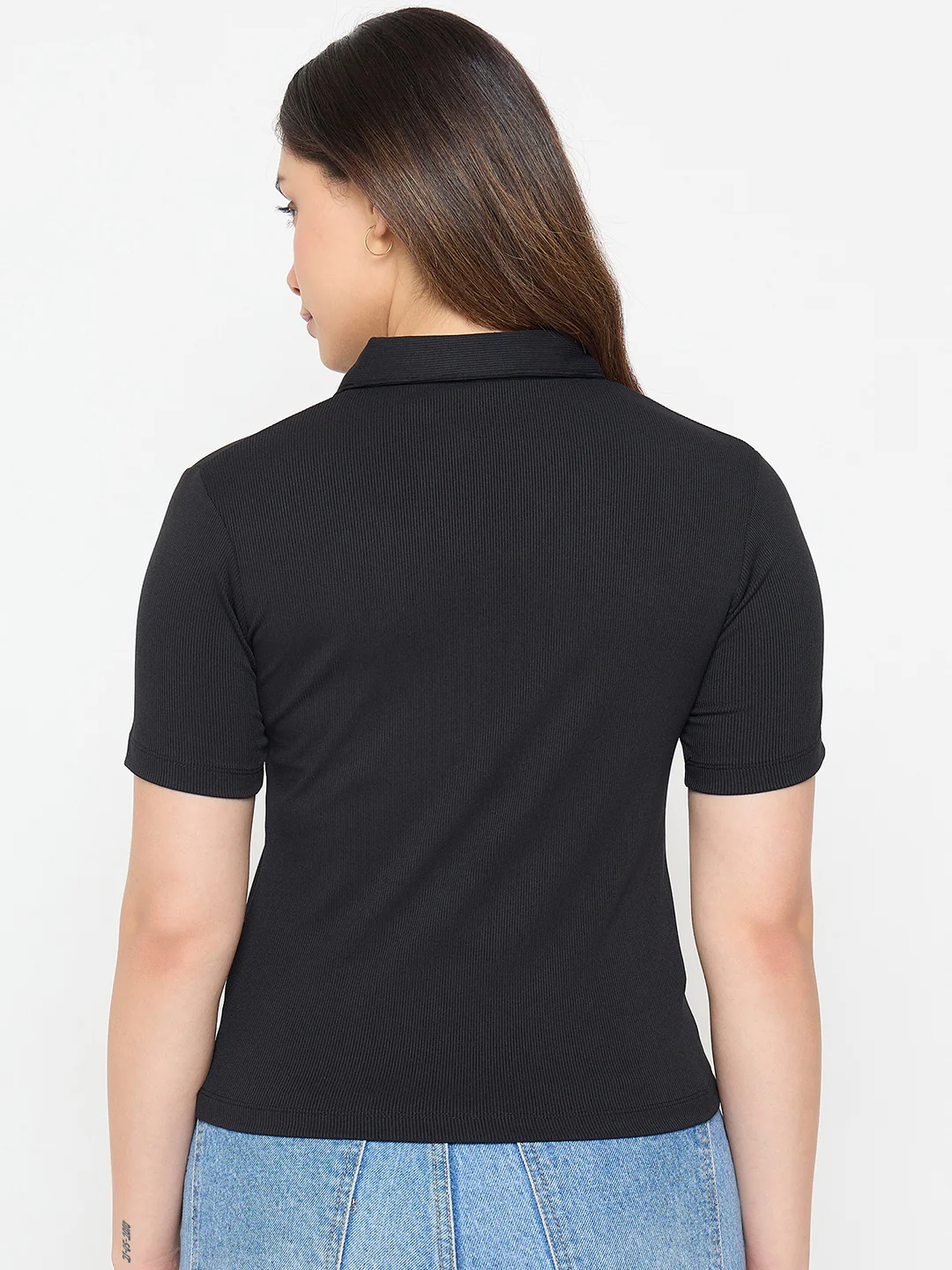 Madame Black Solid Polo T-Shirt - Image 6