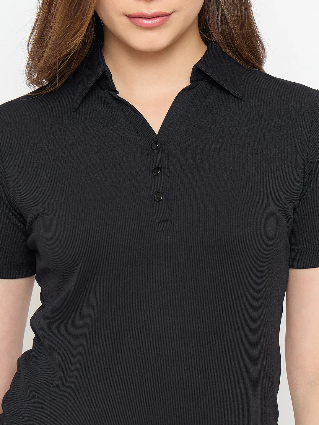 Madame Black Solid Polo T-Shirt - Image 7