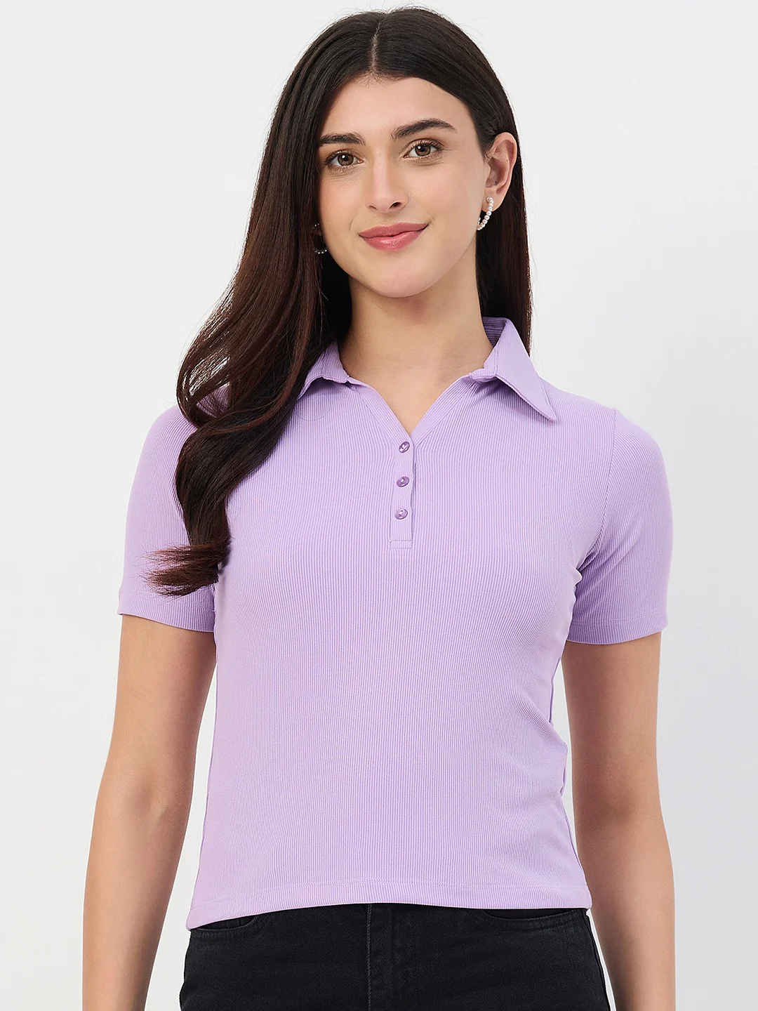 Madame Lilac Polo Neck Slim Fit T-Shirt