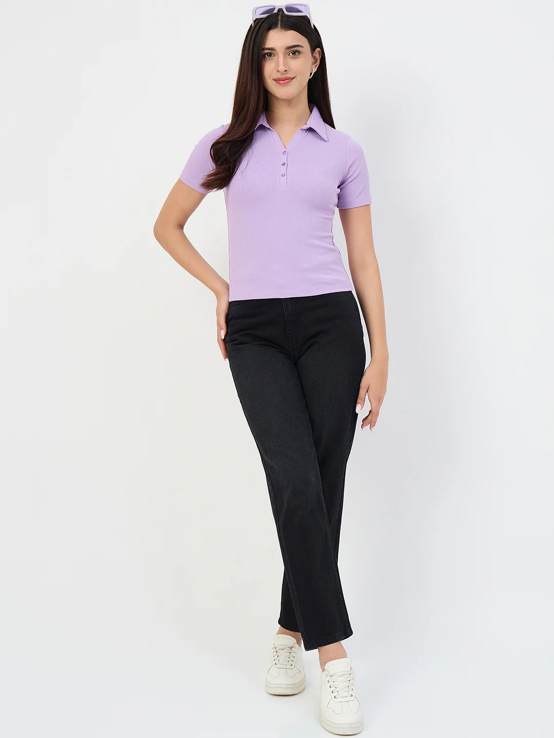 Madame Lilac Polo Neck Slim Fit T-Shirt - Image 3