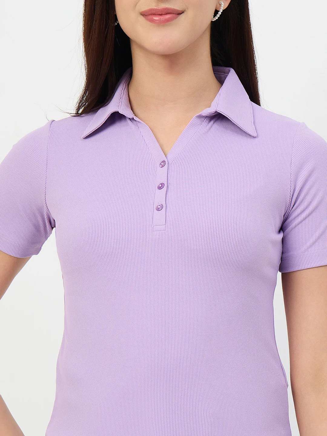 Madame Lilac Polo Neck Slim Fit T-Shirt - Image 7