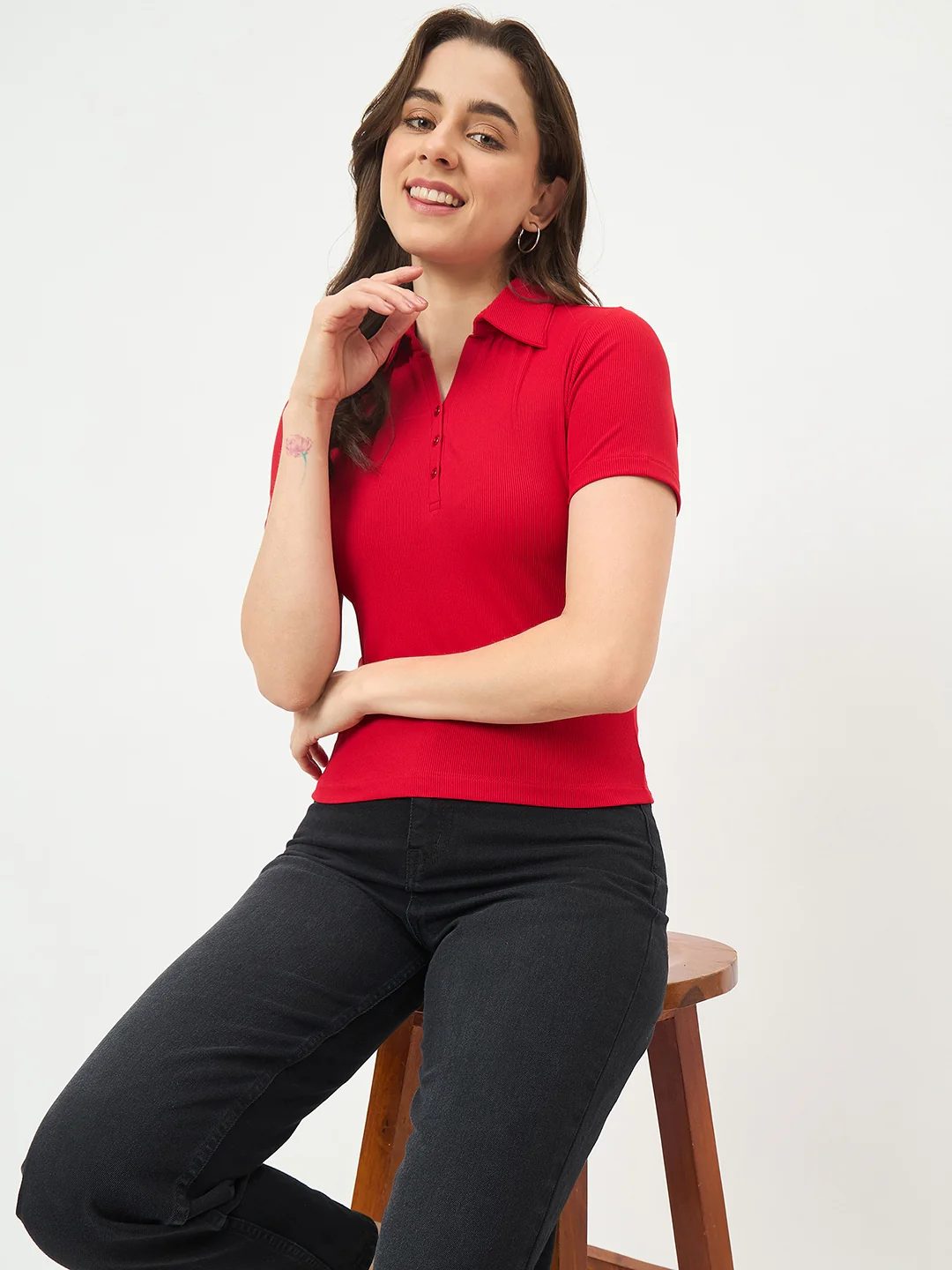 Madame Red Half-Sleeve Slim-Fit T-Shirt - Image 2