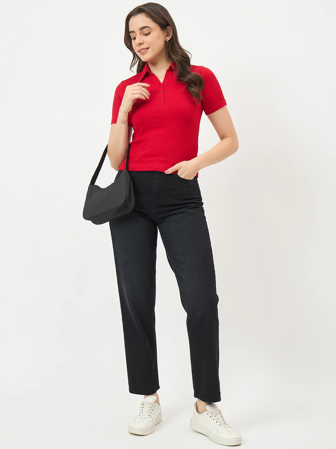 Madame Red Half-Sleeve Slim-Fit T-Shirt - Image 3