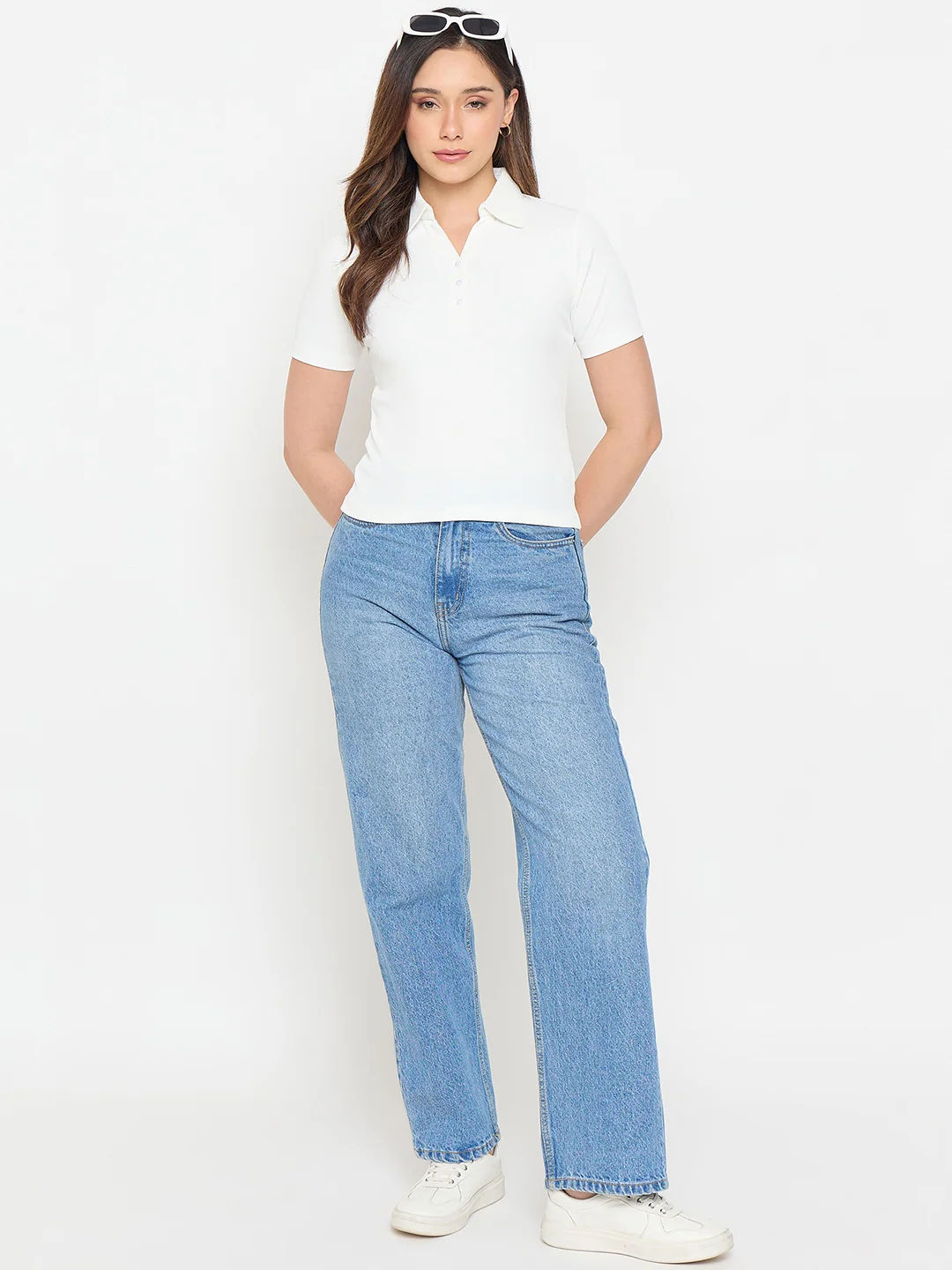 Madame White Solid Polo T-Shirt - Image 3