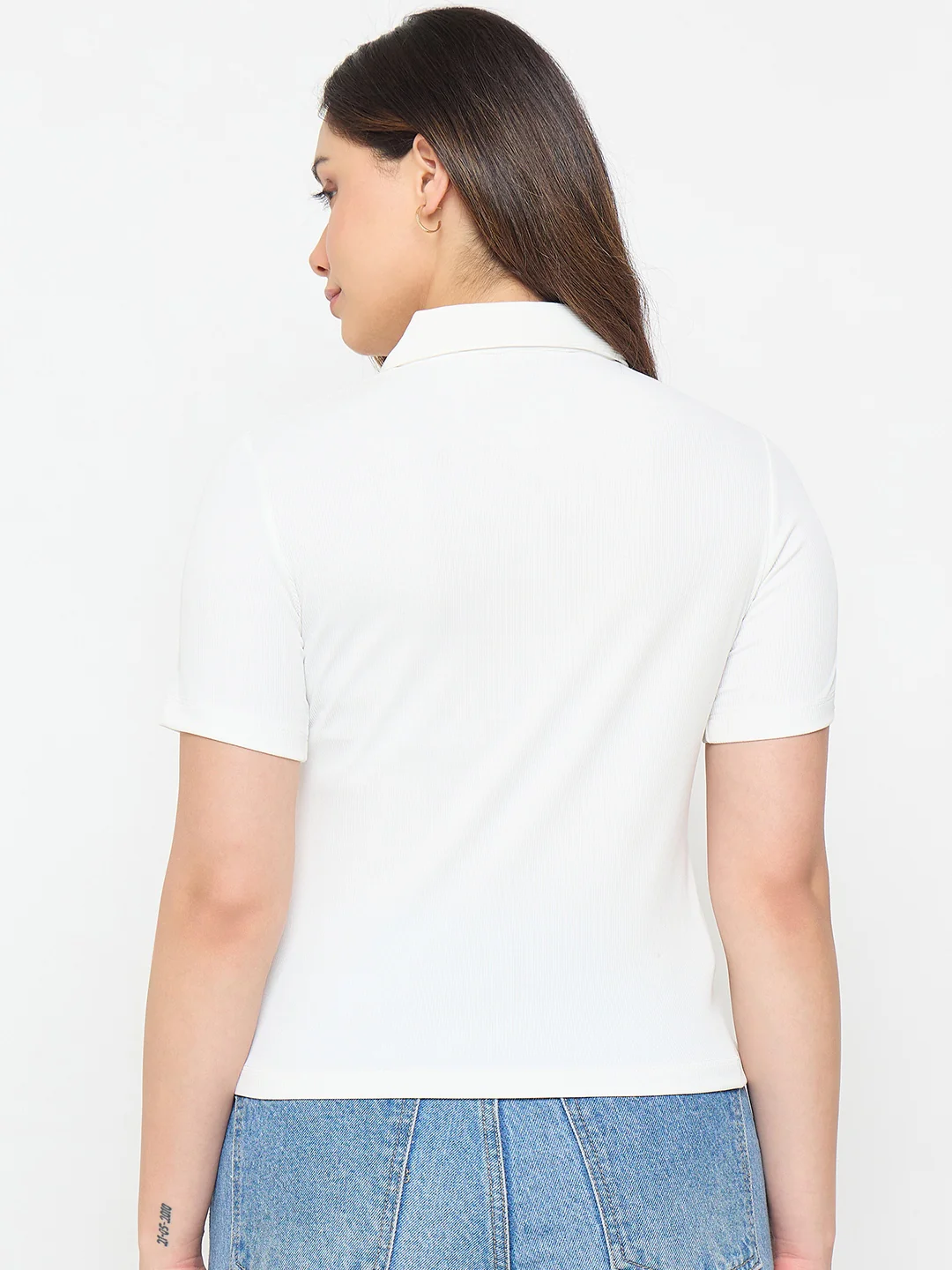 Madame White Solid Polo T-Shirt - Image 6