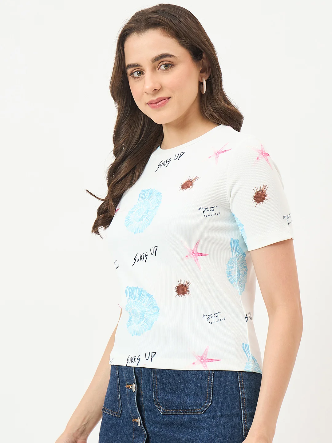 Madame White Slim-Fit Half-Sleeve Stretch Top - Image 3