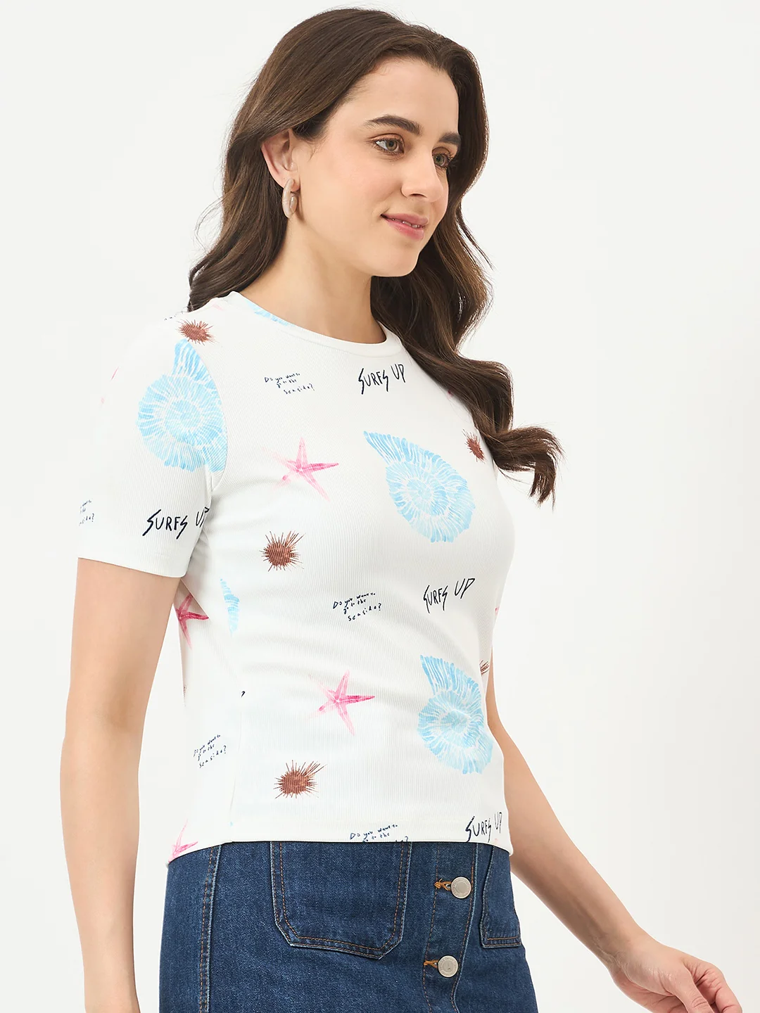 Madame White Slim-Fit Half-Sleeve Stretch Top - Image 4
