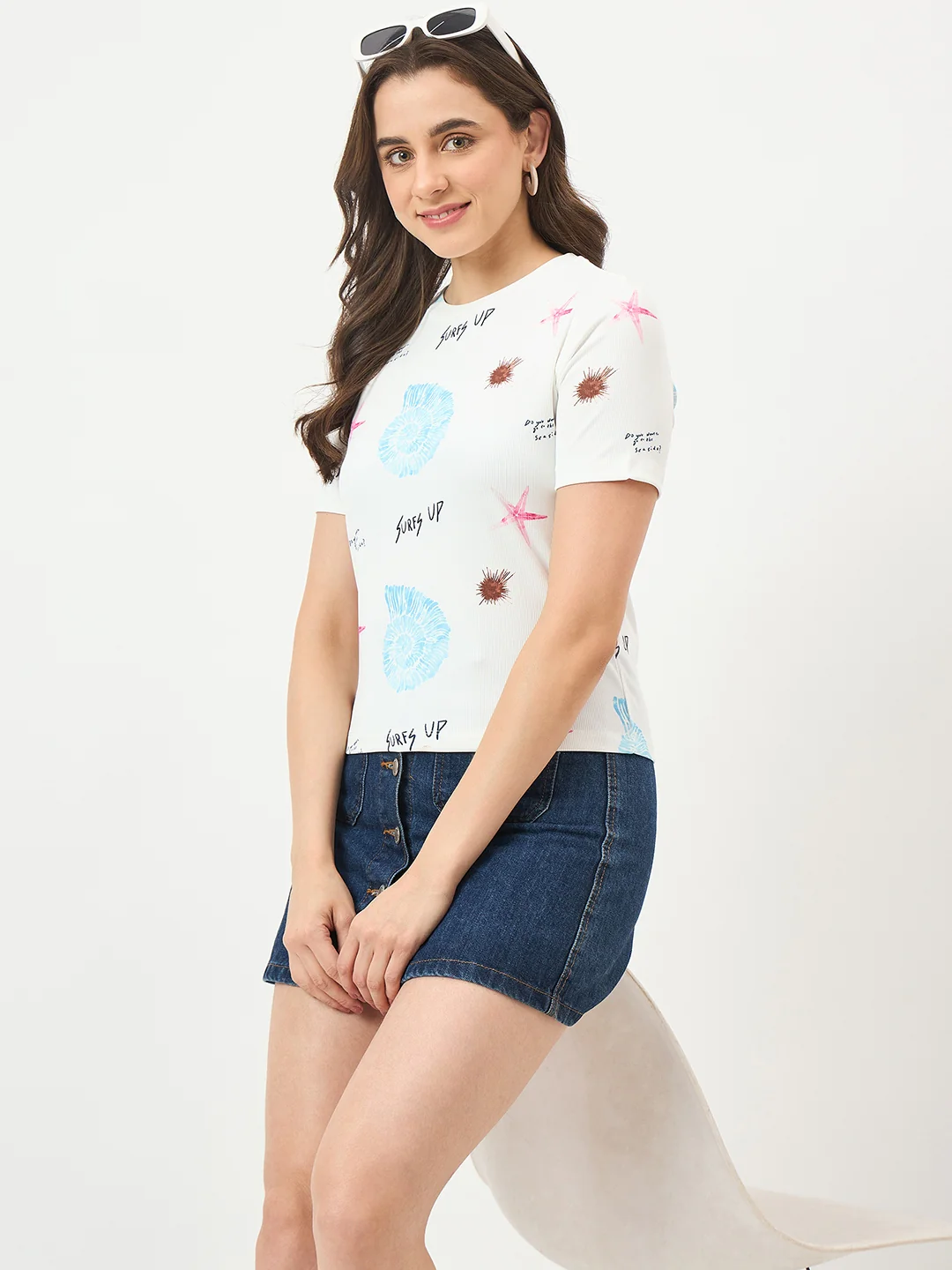 Madame White Slim-Fit Half-Sleeve Stretch Top - Image 7