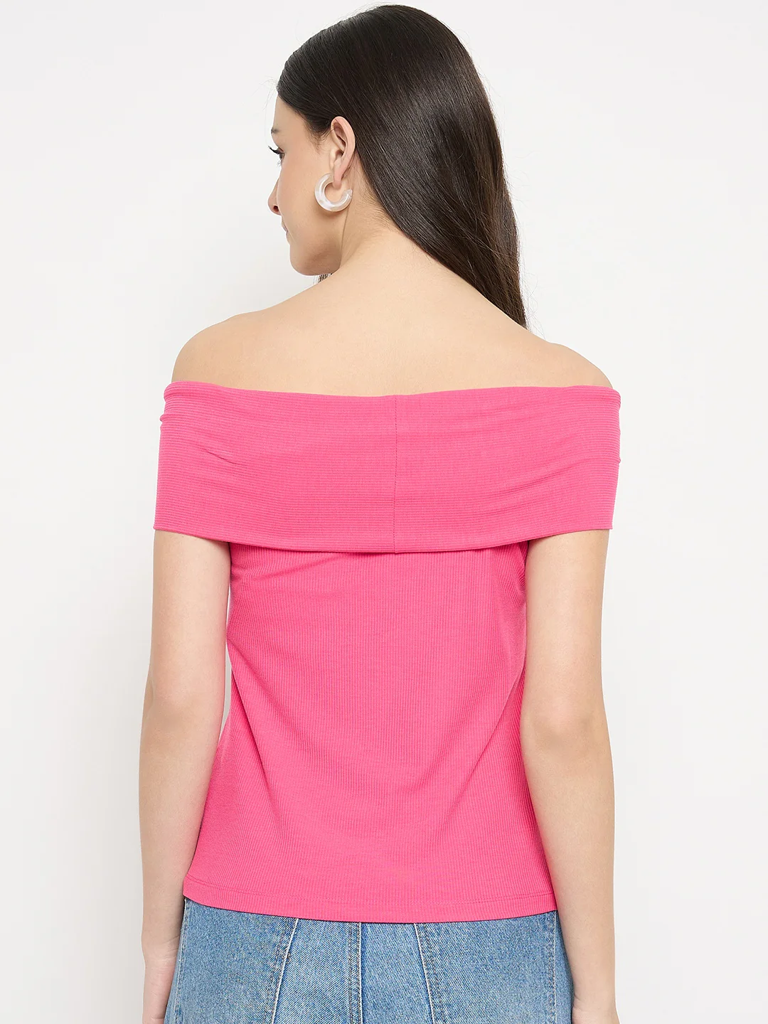 Madame Hot Pink Rayon Blend Off-Sleeve Top - Image 6