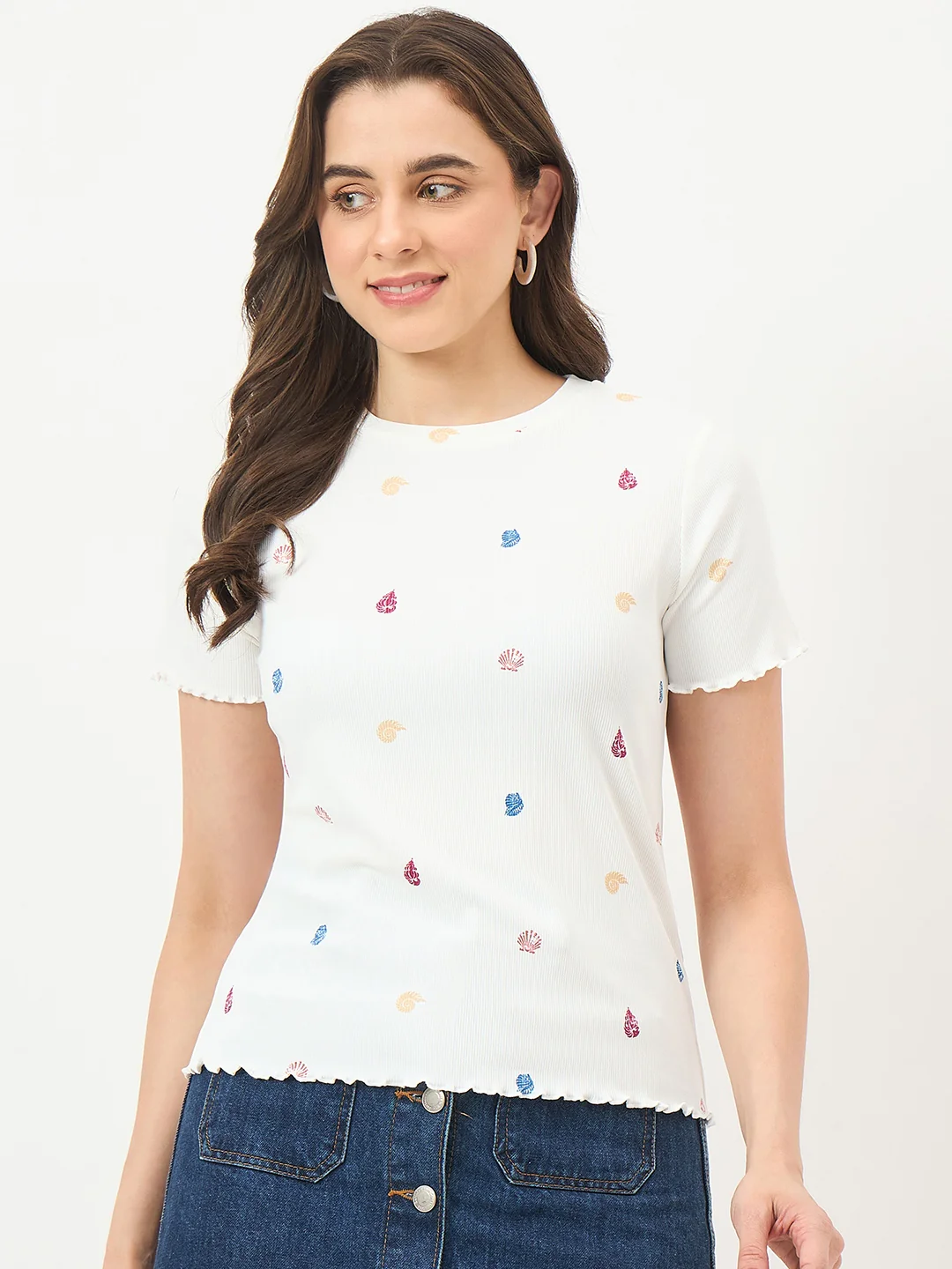 Madame White Stretch Half-Sleeve Top