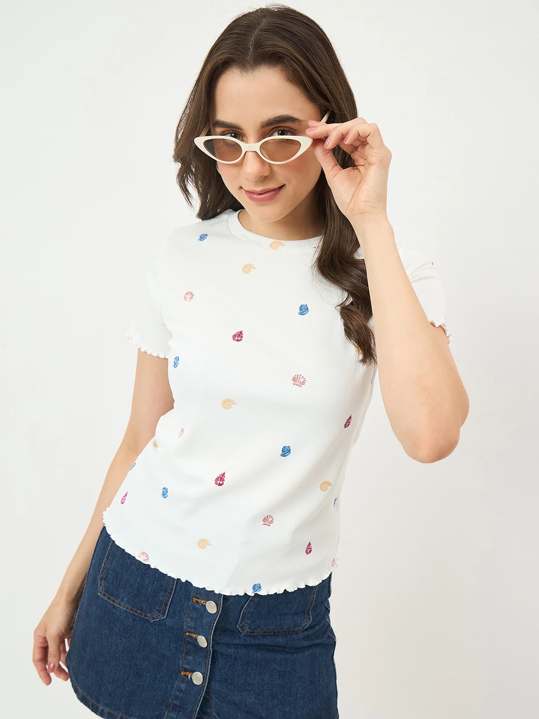Madame White Stretch Half-Sleeve Top - Image 2