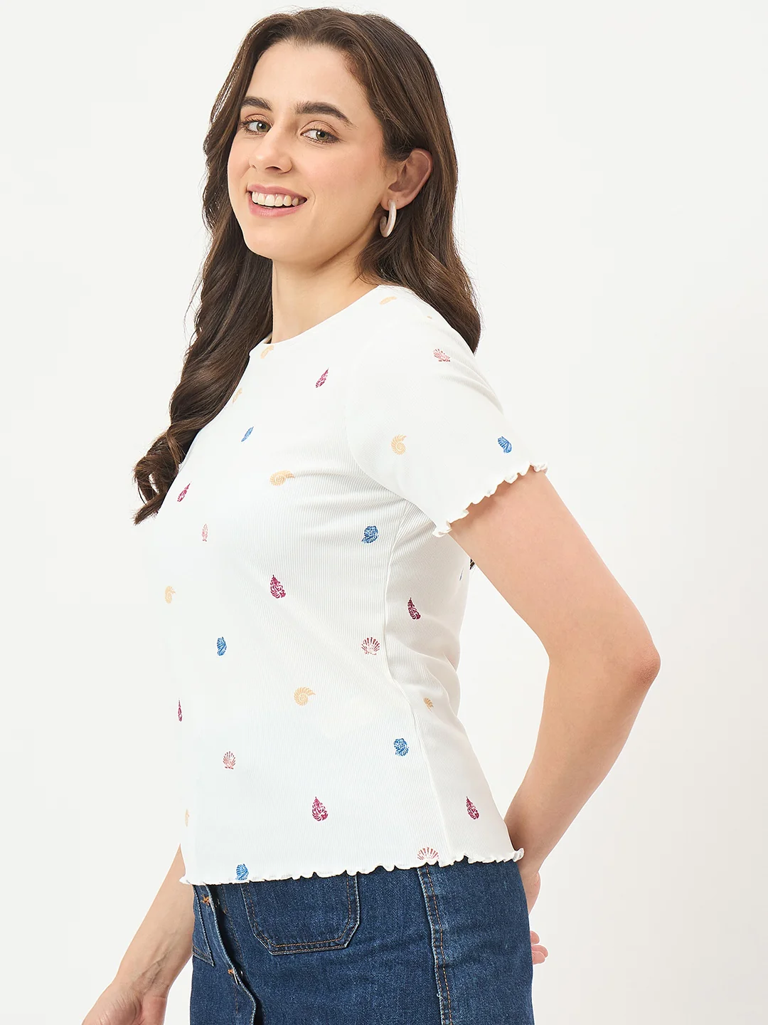 Madame White Stretch Half-Sleeve Top - Image 5