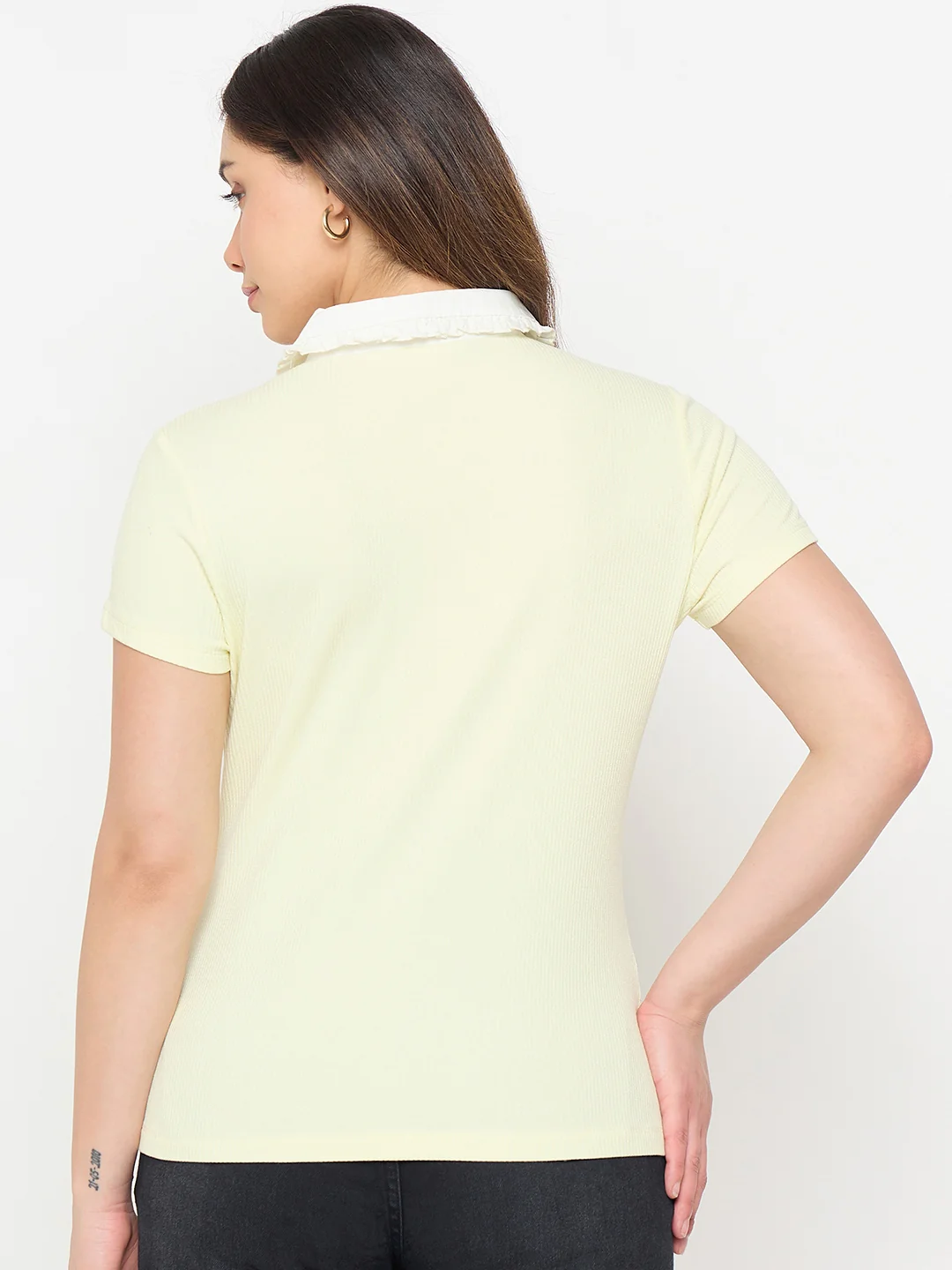 Madame Lemon Yellow Contrast Collar Polo T-shirt - Image 6
