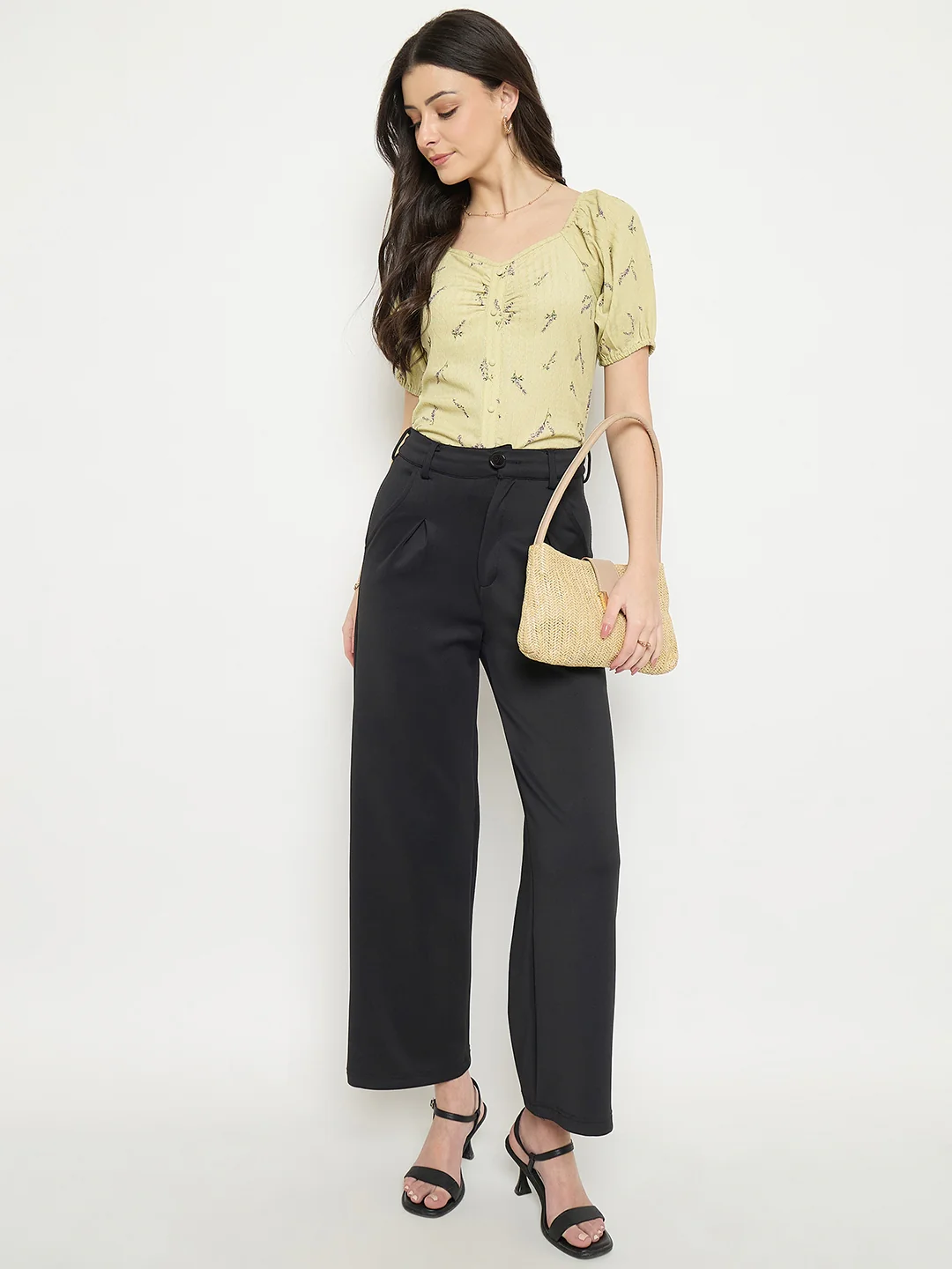 Madame Women’s Yellow Ruched Puff Sleeve Top - Image 3
