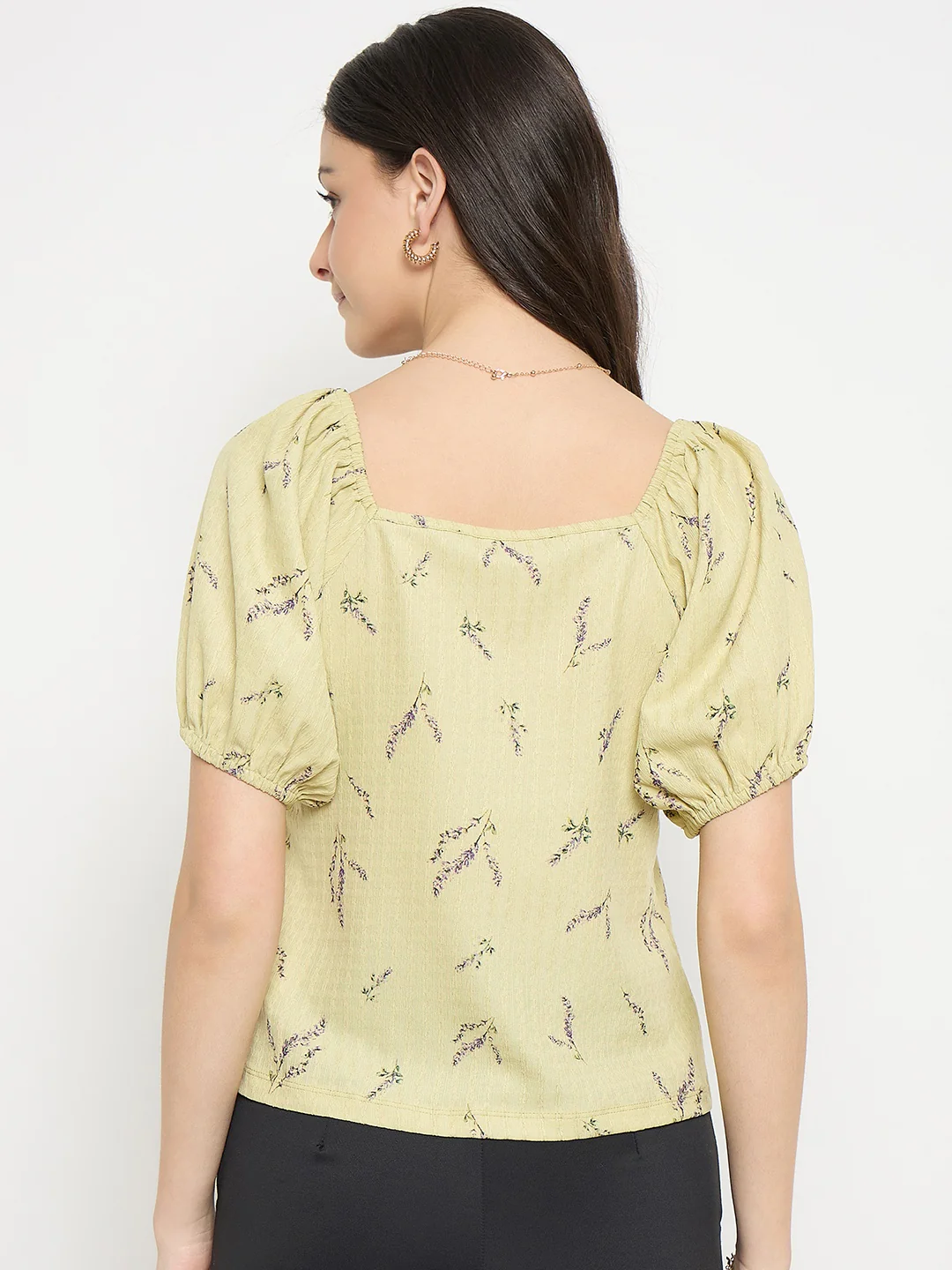 Madame Women’s Yellow Ruched Puff Sleeve Top - Image 6