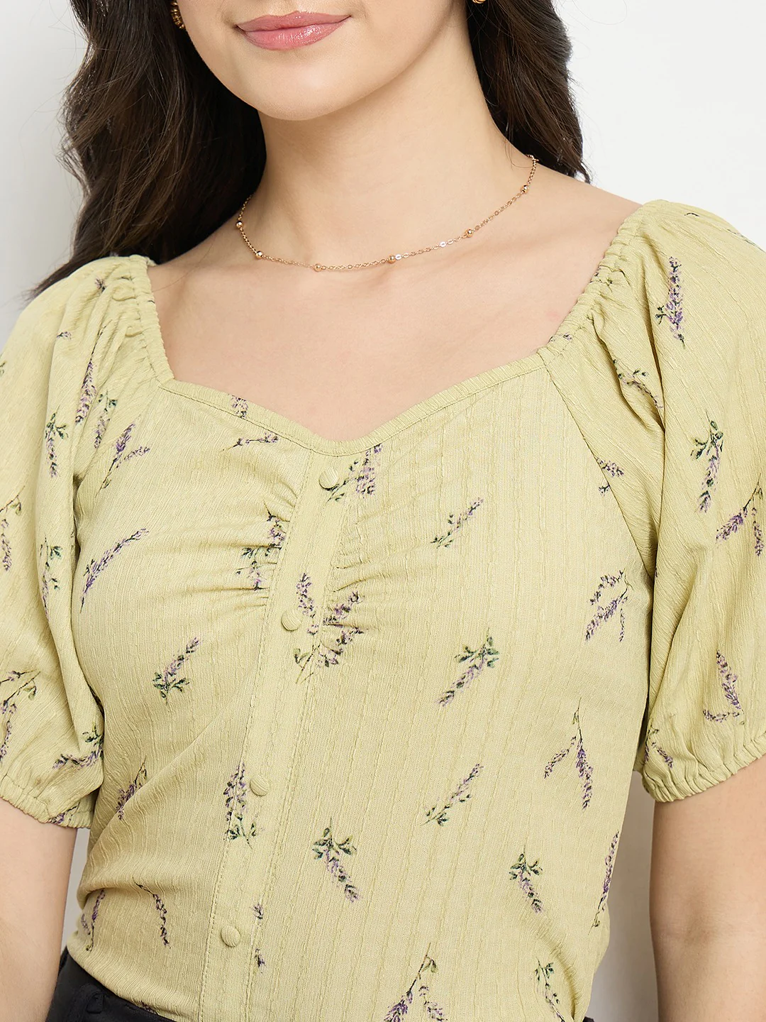 Madame Women’s Yellow Ruched Puff Sleeve Top - Image 7