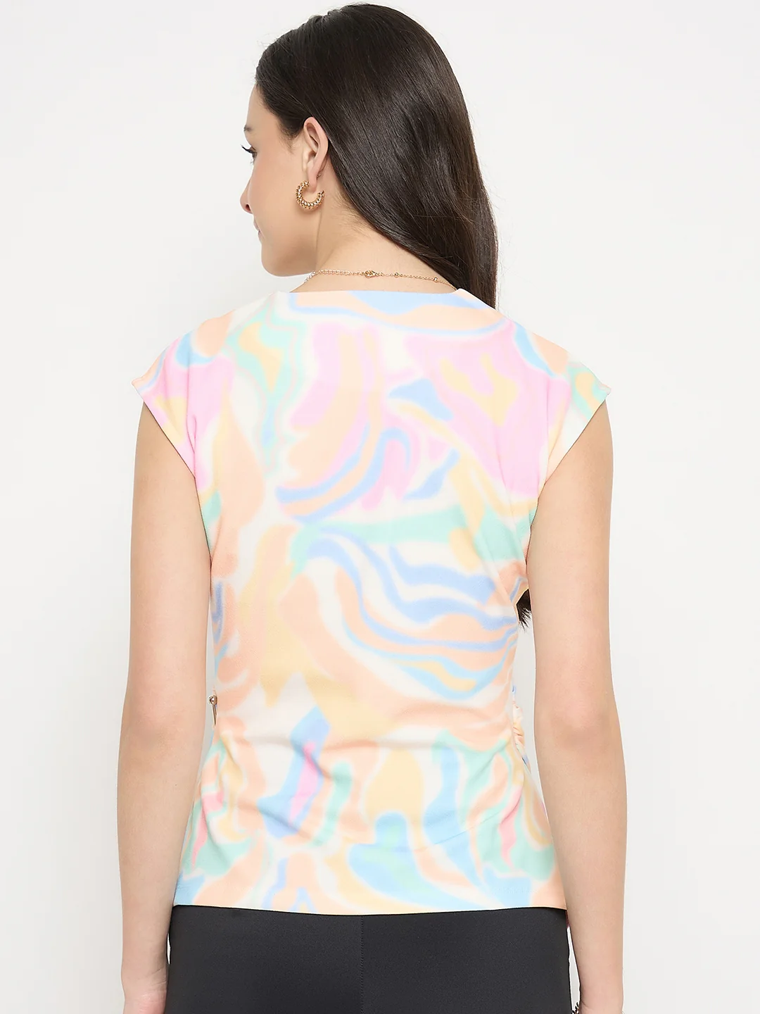 Madame Peach Abstract Print Asymmetric Wrap Top - Image 6