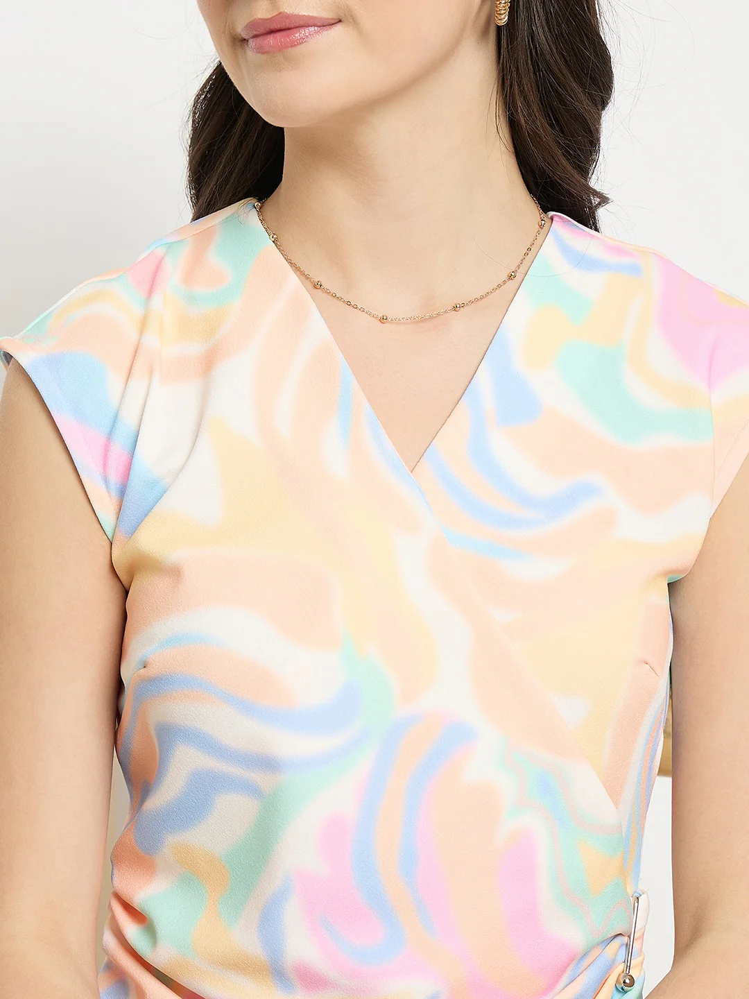 Madame Peach Abstract Print Asymmetric Wrap Top - Image 7