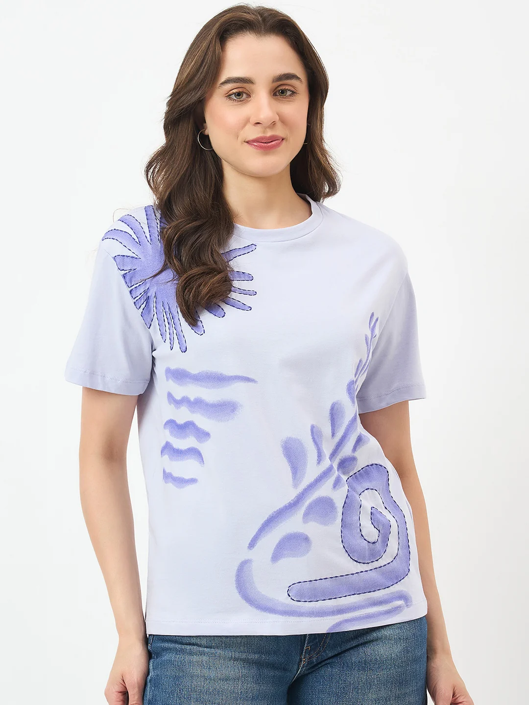 Madame Mauve Cotton Half-Sleeve Top