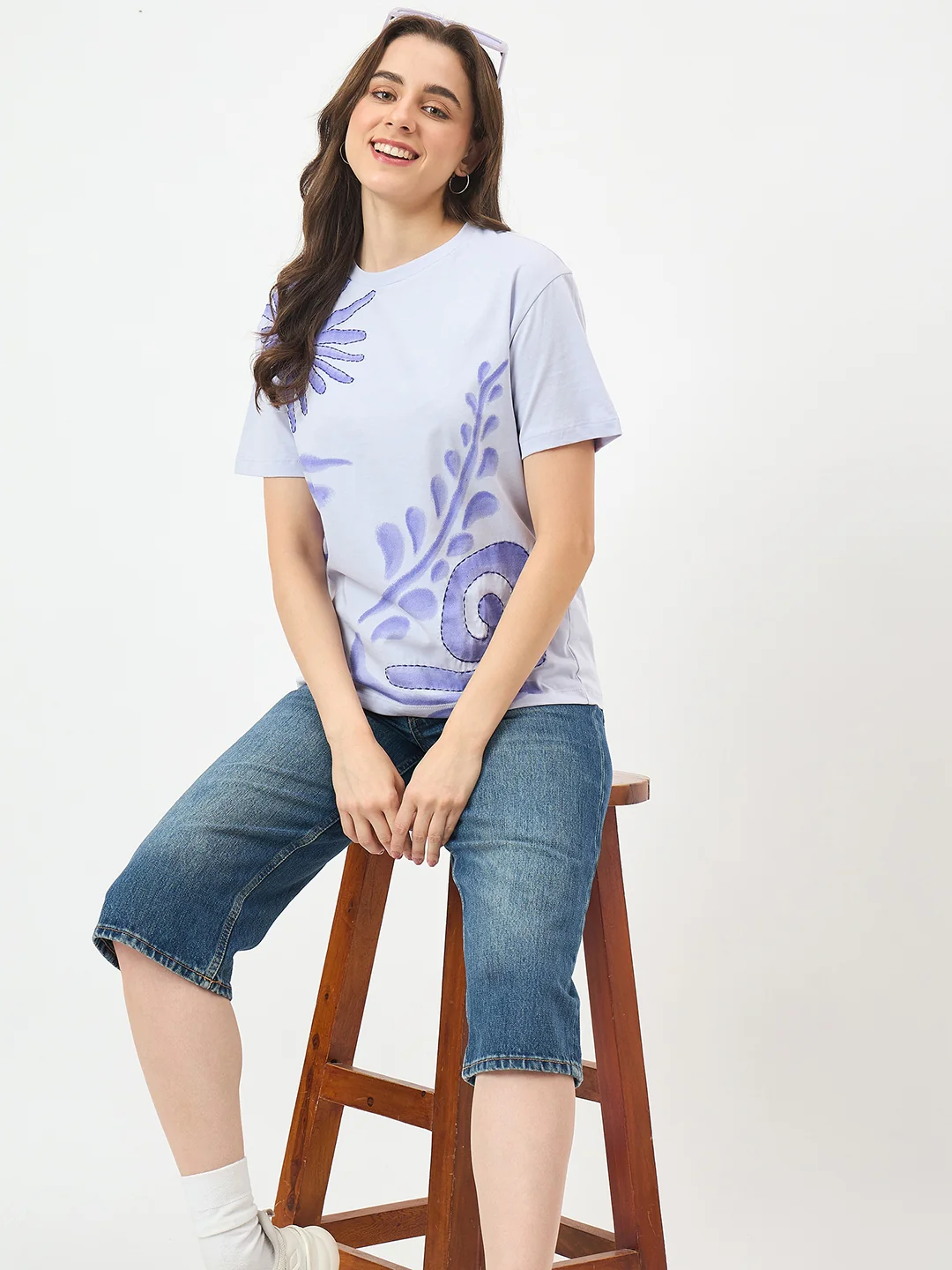 Madame Mauve Cotton Half-Sleeve Top - Image 2