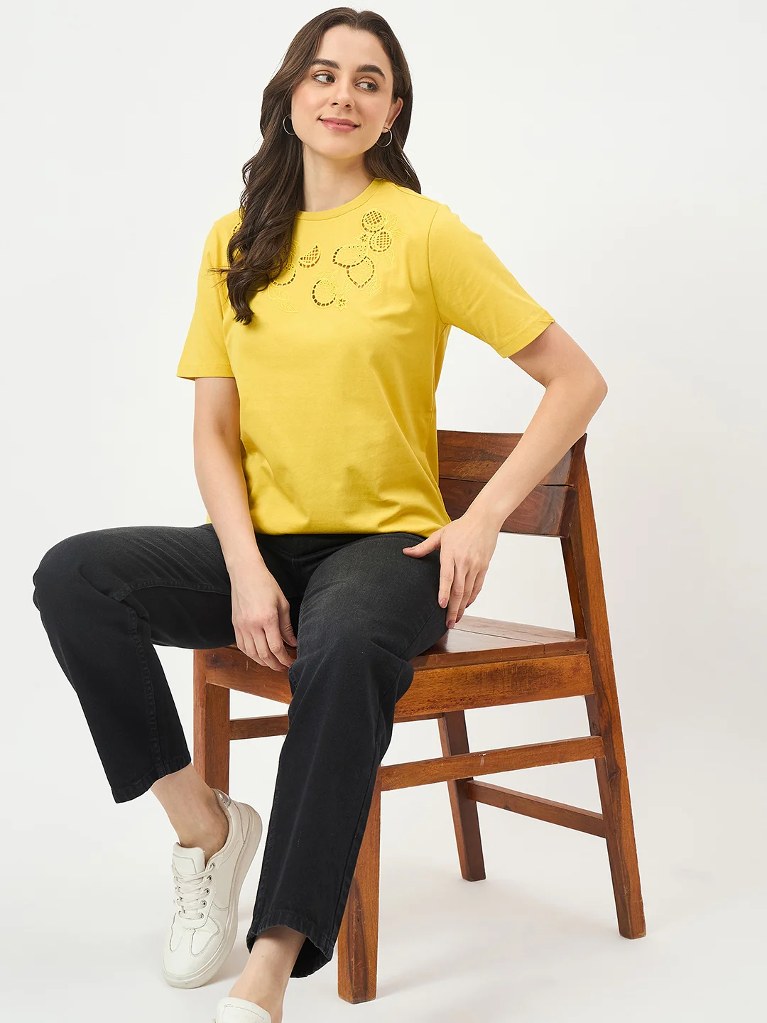 Madame Yellow Cotton Half-Sleeve T-Shirt - Image 2