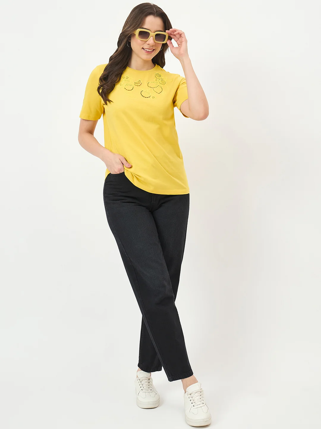 Madame Yellow Cotton Half-Sleeve T-Shirt - Image 3