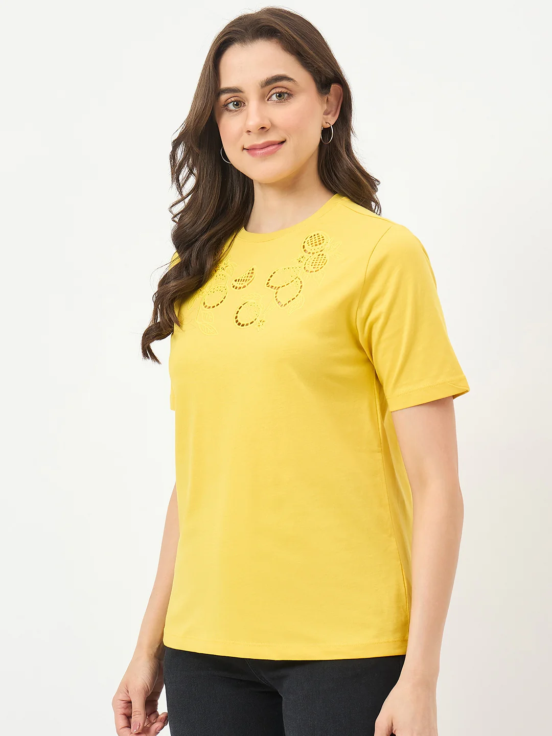 Madame Yellow Cotton Half-Sleeve T-Shirt - Image 5