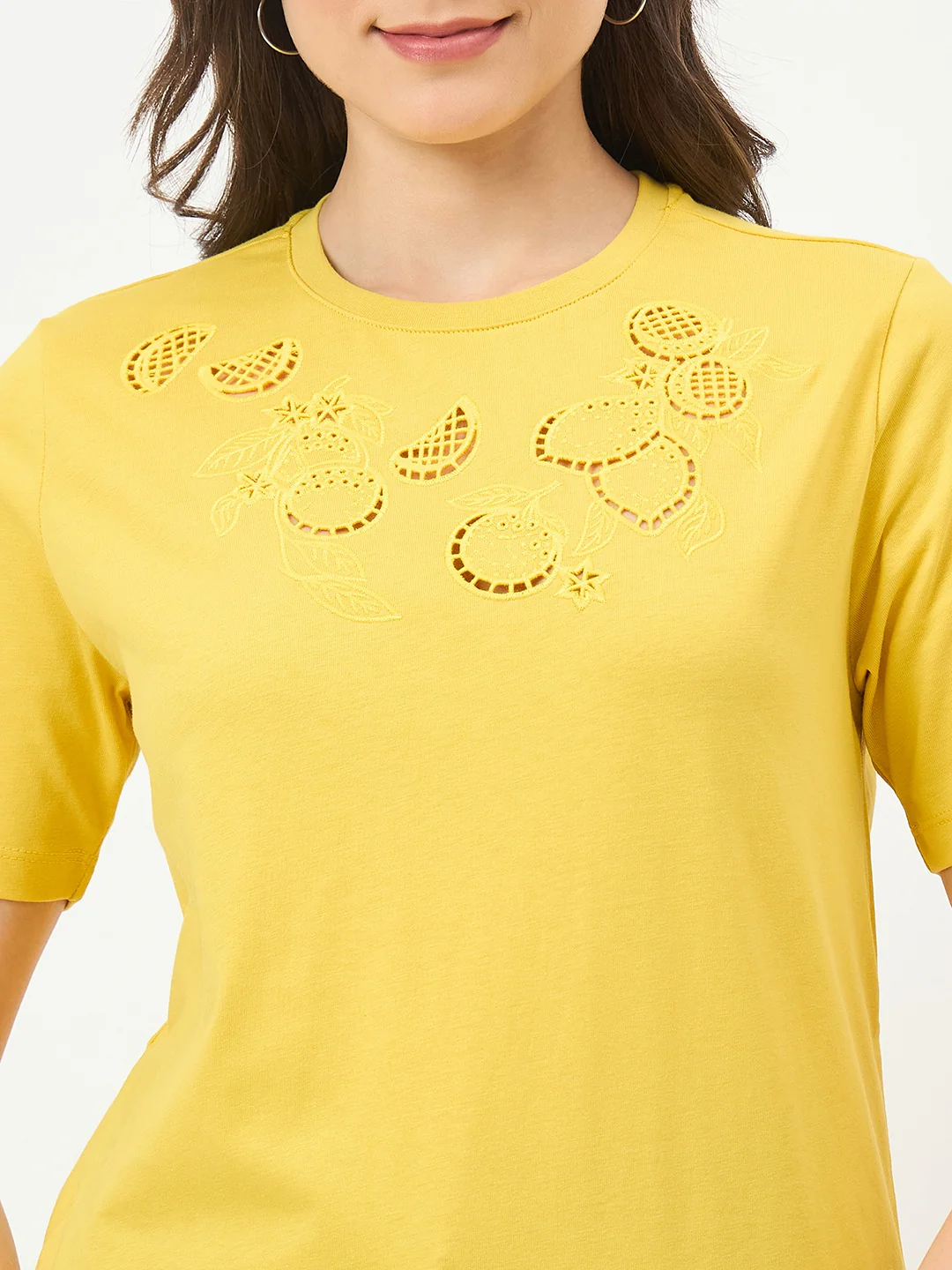 Madame Yellow Cotton Half-Sleeve T-Shirt - Image 7