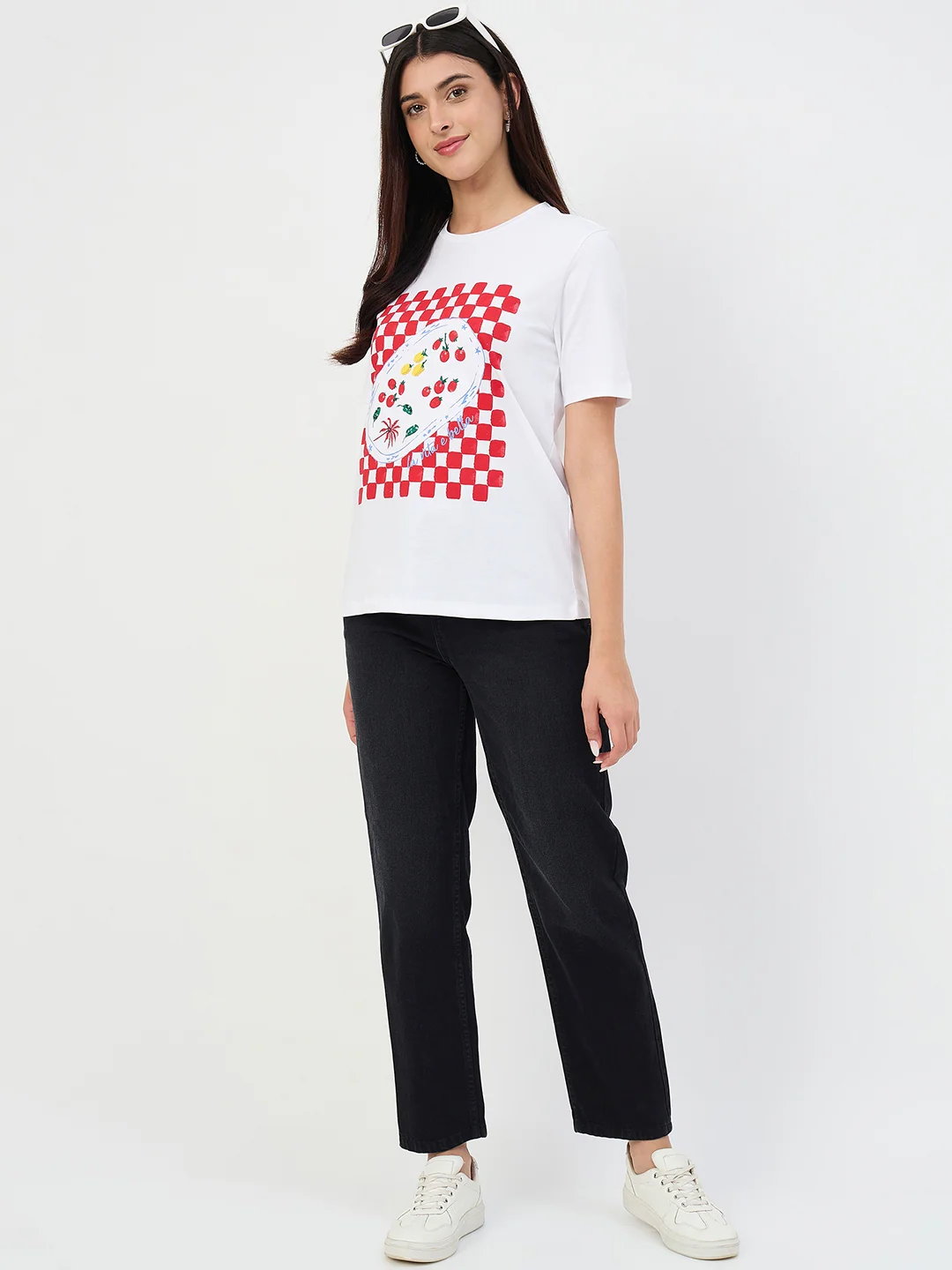 Madame White Printed Crew Neck Cotton T-Shirt - Image 3