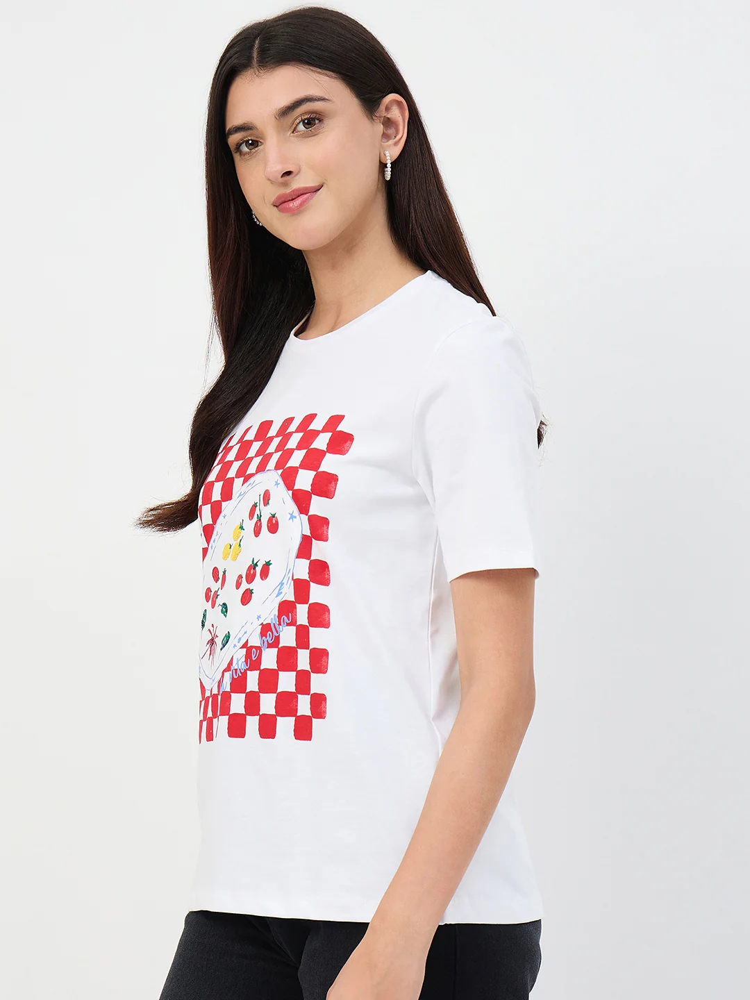 Madame White Printed Crew Neck Cotton T-Shirt - Image 6