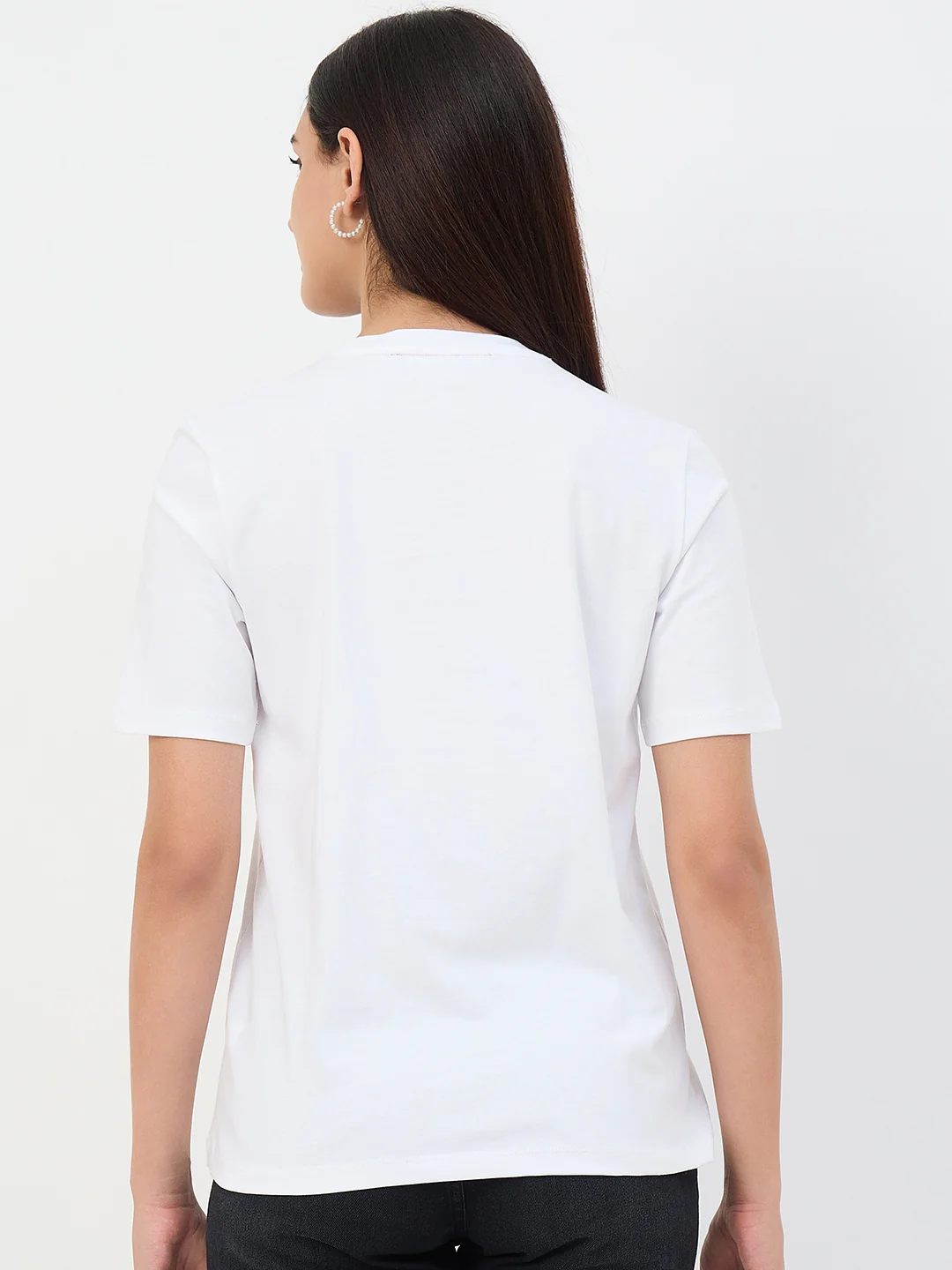 Madame White Printed Crew Neck Cotton T-Shirt - Image 7