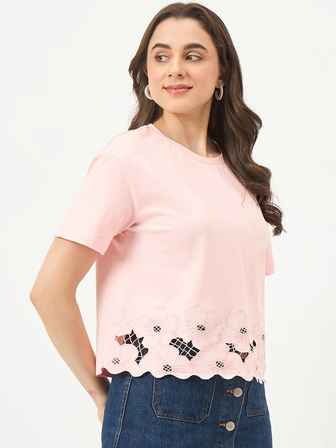 Madame Powder Pink Cotton Half-Sleeve Top - Image 4