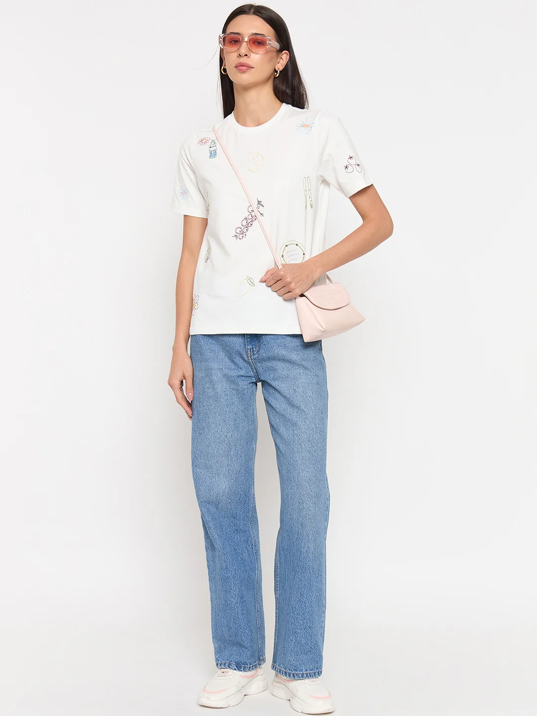 Madame White Printed Cotton Half-Sleeve T-Shirt - Image 3