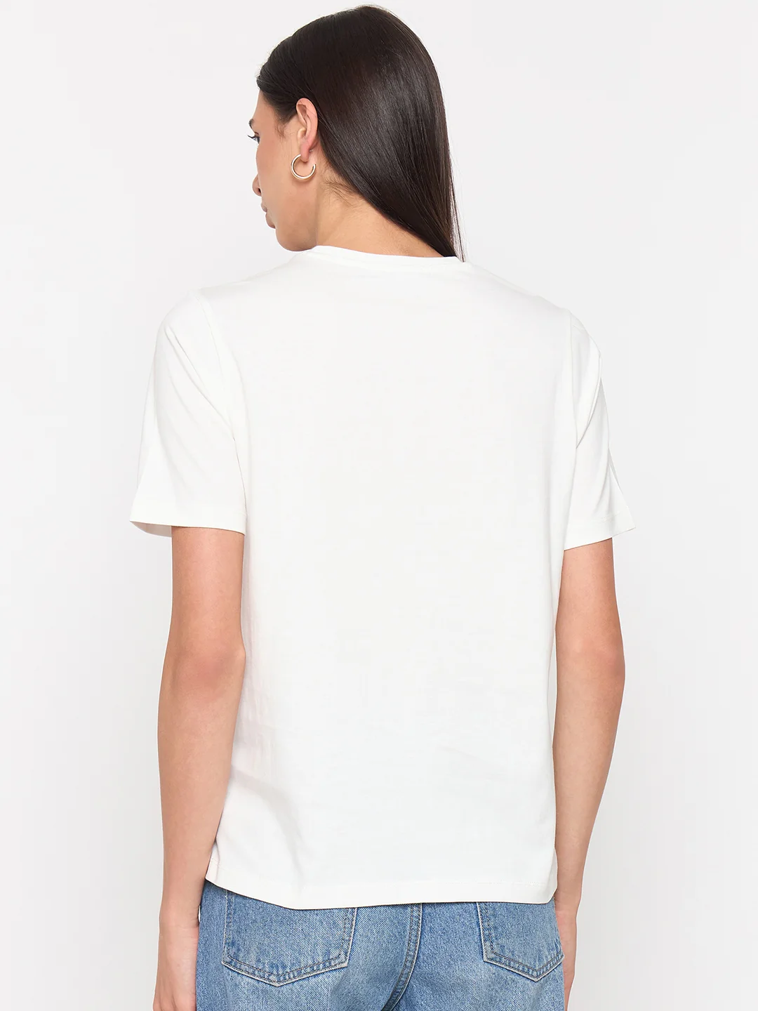 Madame White Printed Cotton Half-Sleeve T-Shirt - Image 6